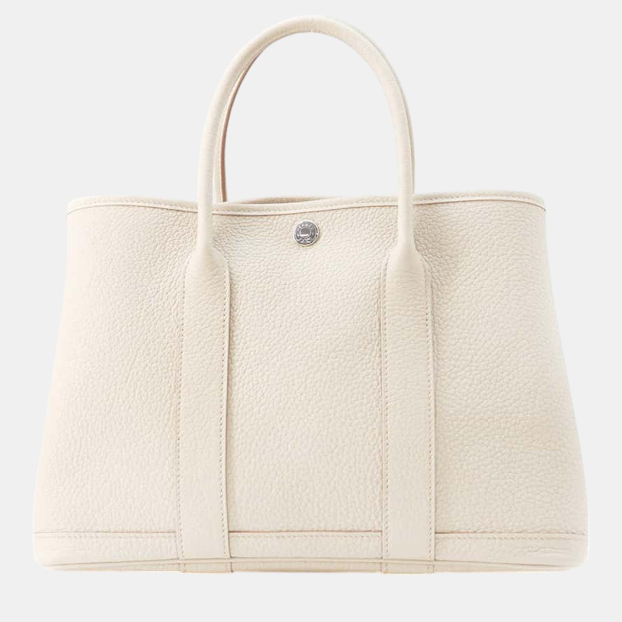 

Hermes Beton Negonda Leather Garden Party TPM Bag, White