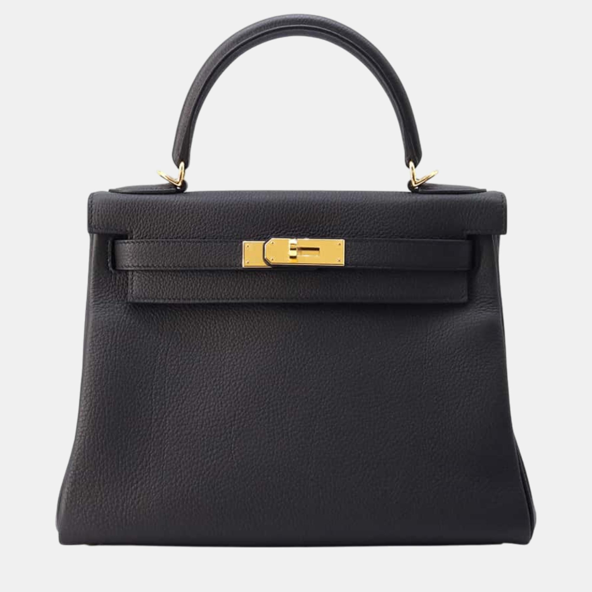 

Hermes Caban Togo Leather Size Kelly Retourne 28 Bag, Black