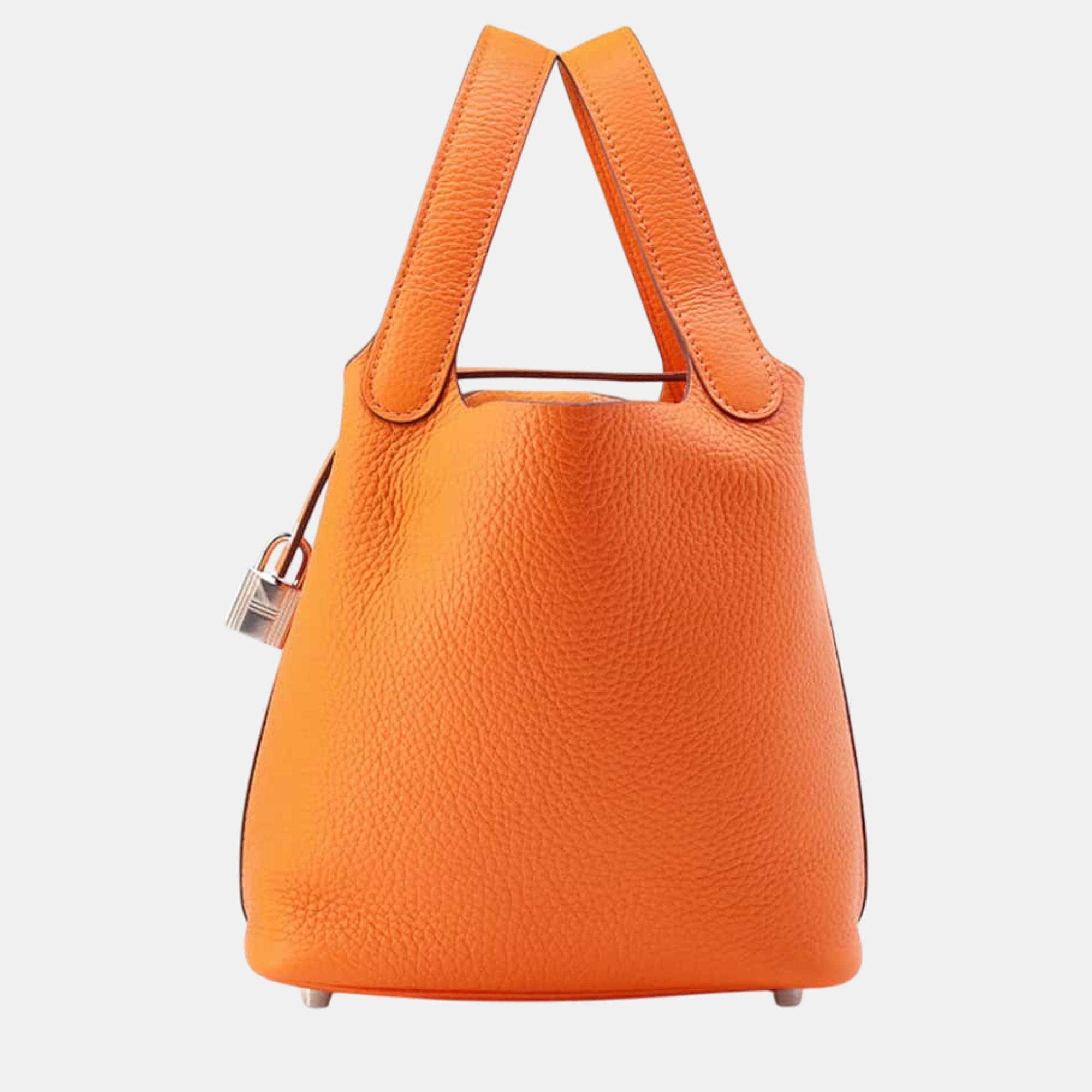 

Hermes Orange Miniature Taurillon Clemence Picotin Padlock PM Bag