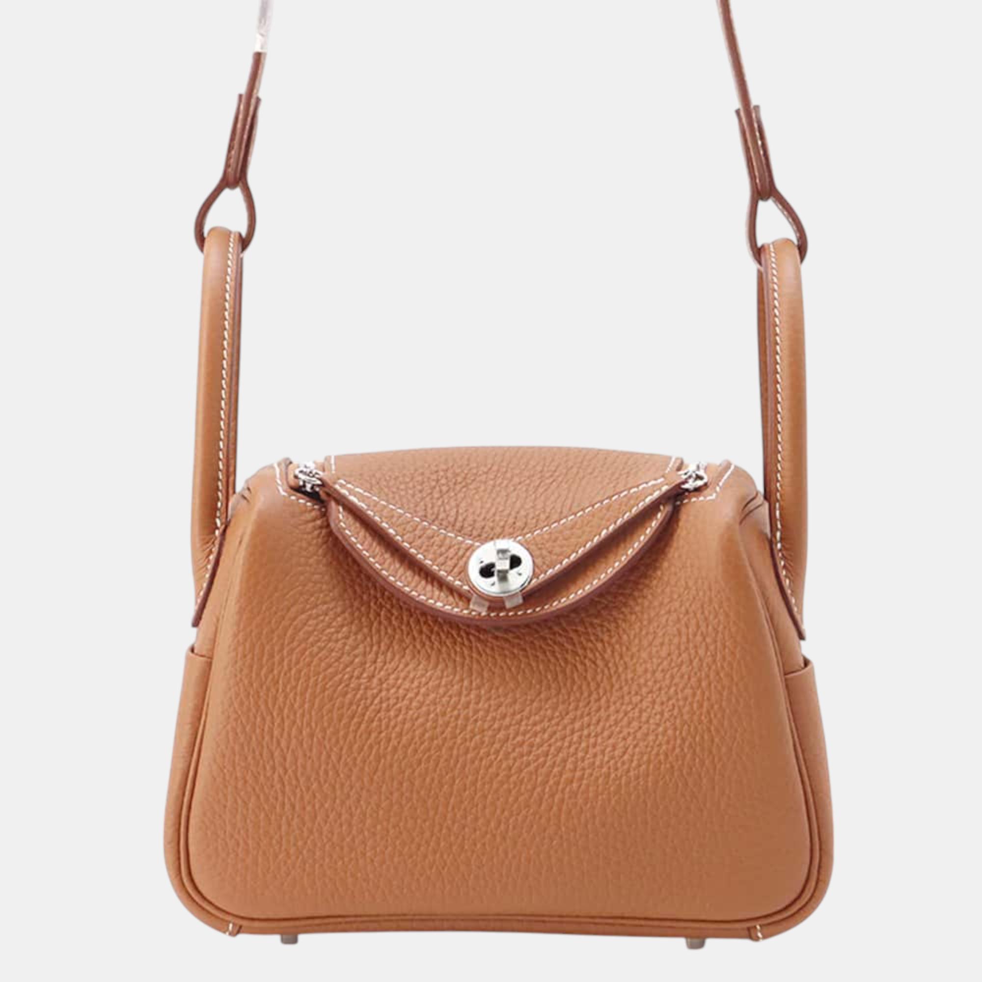 

Hermes Lindy Gold Taurillon Clemence Size Mini, Brown