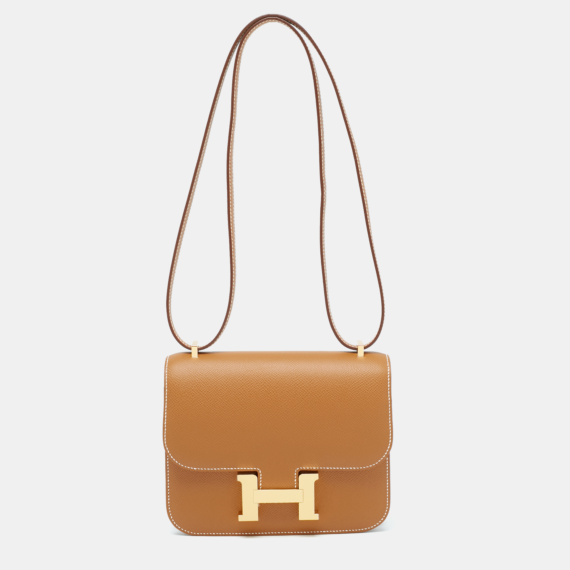 

Hermès Gold Epsom Leather Gold Finish Constance 18 Mini Bag, Brown