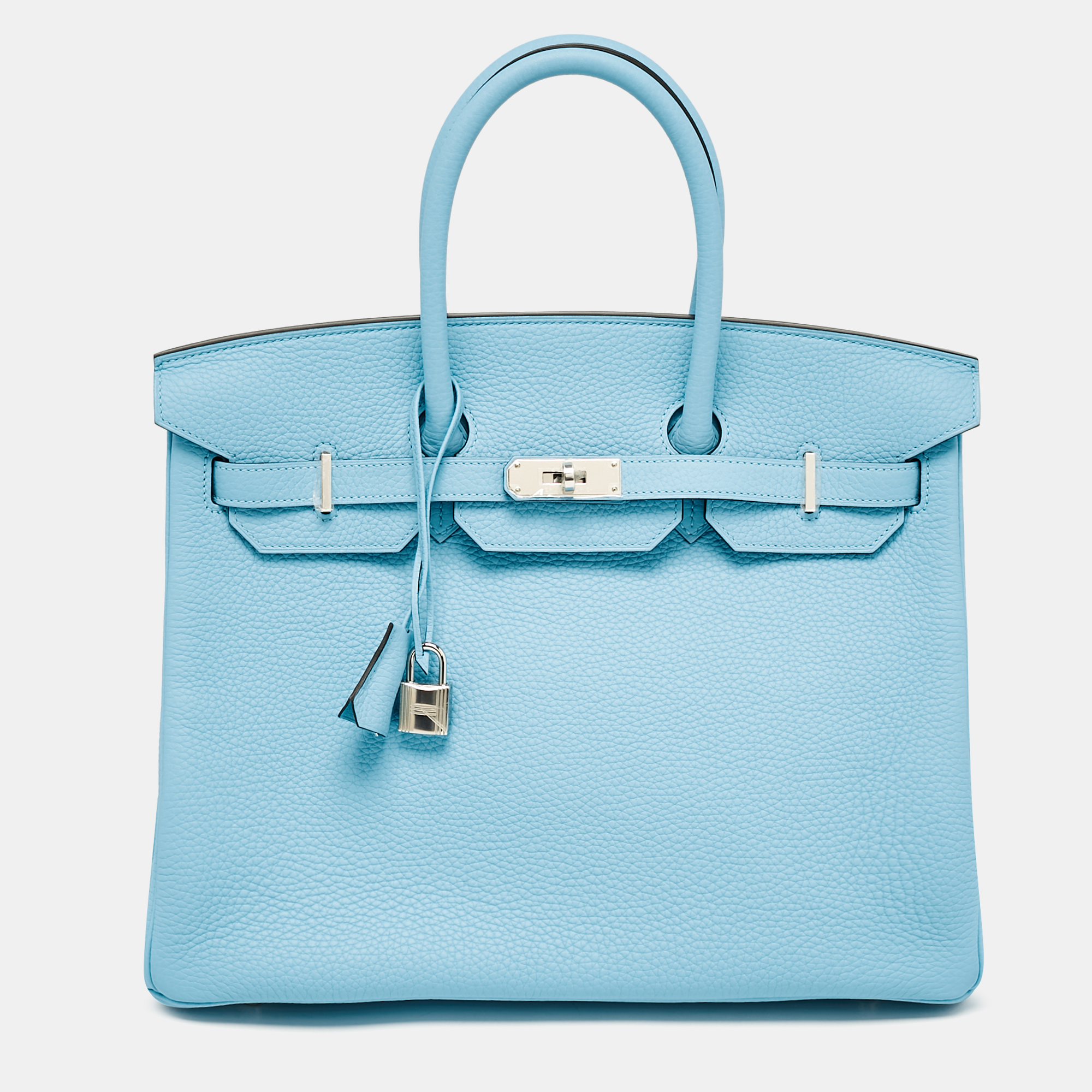 

Hermès Bleu Atoll Taurillon Clemence Leather Palladium Finish Birkin 35 Bag, Blue