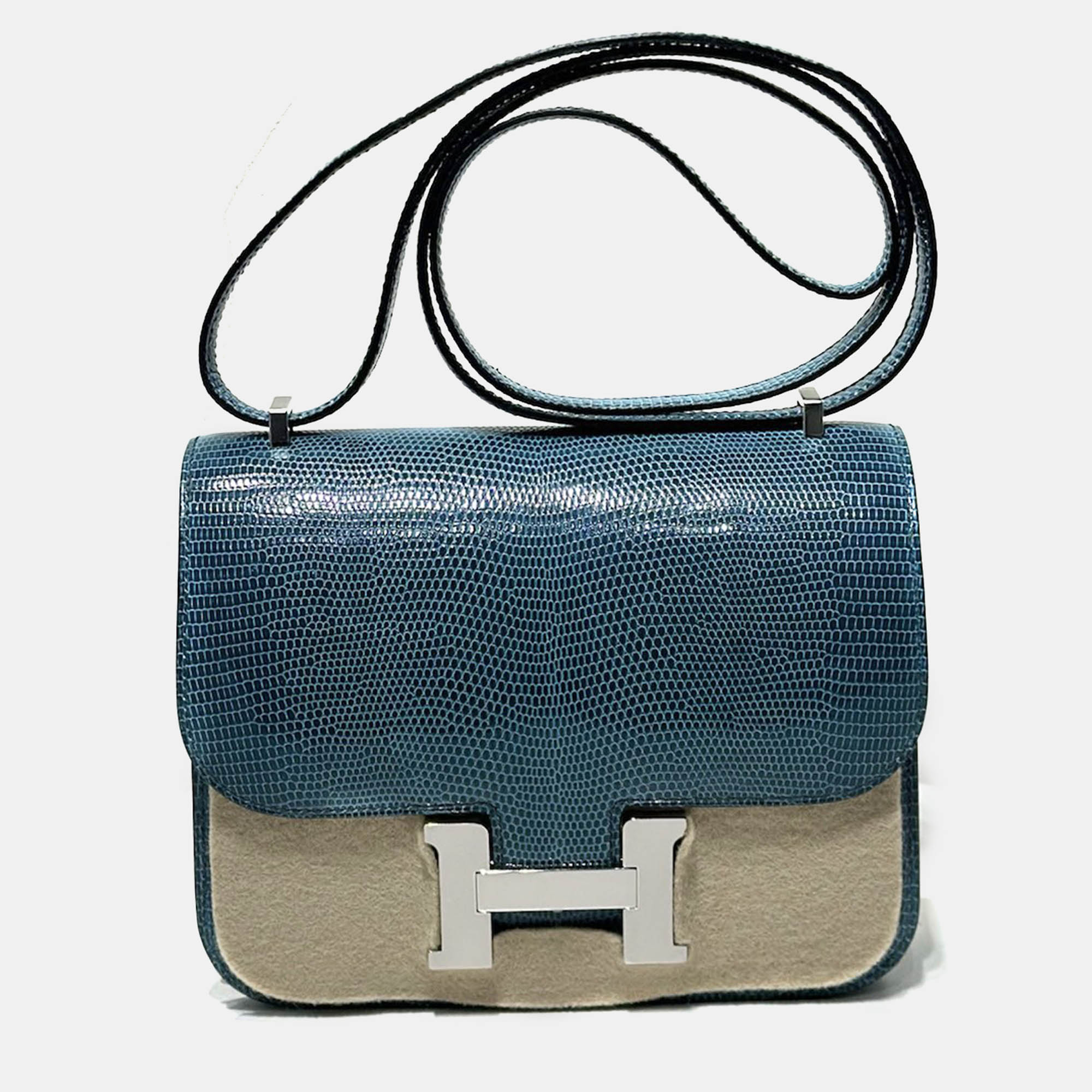 

Hermes Ink Blue lizard leather Constance 19 bag