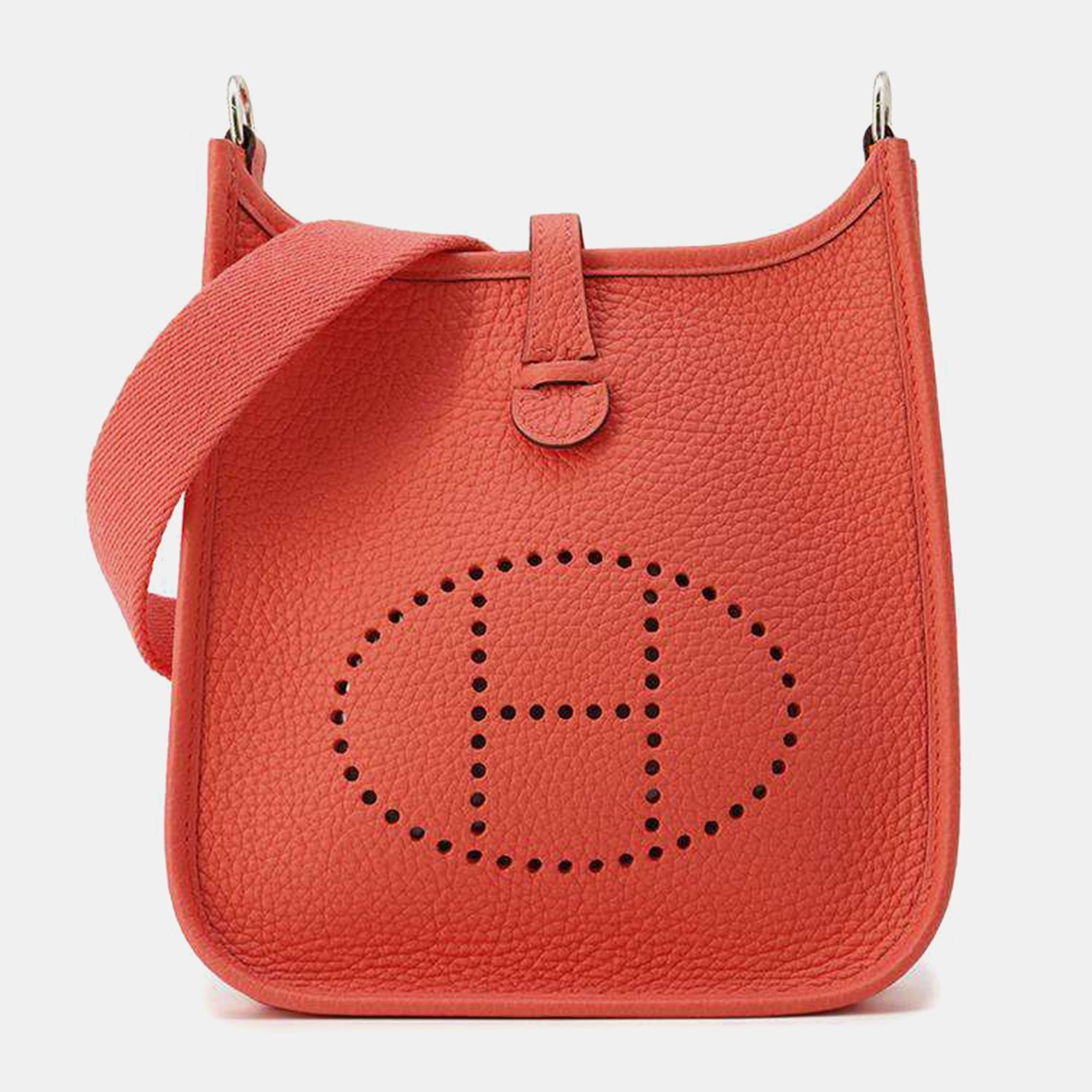 

Hermes Rose Texas Taurillon Clemence Evelyne TPM Shoulder Bag, Red