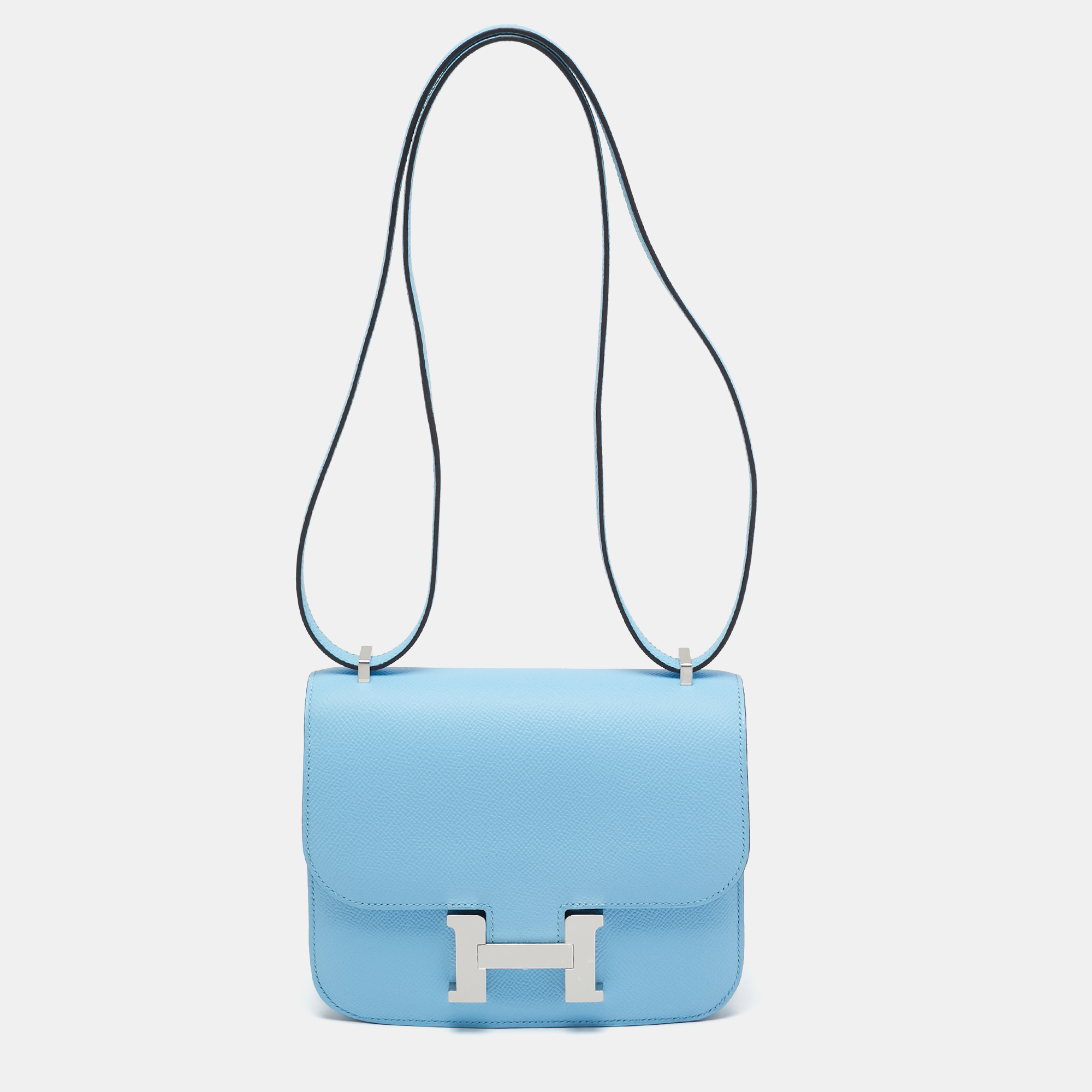 

Hermès Celeste Epsom Leather Palladium Finish Constance 18 Mini Bag, Blue