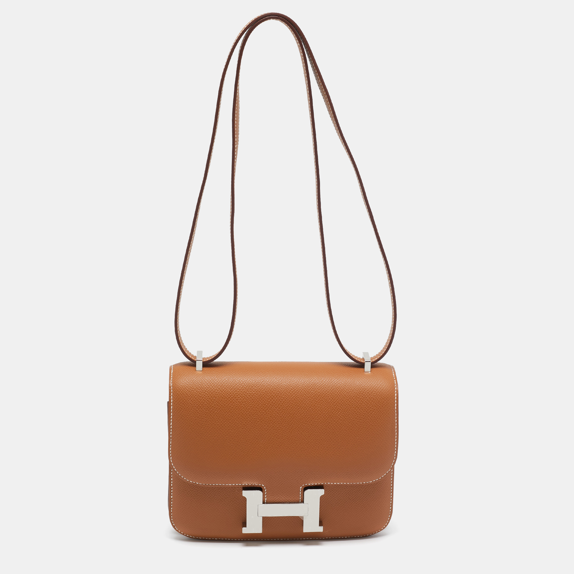 

Hermès Gold Epsom Leather Palladium Finish Constance 18 Mini Bag, Brown