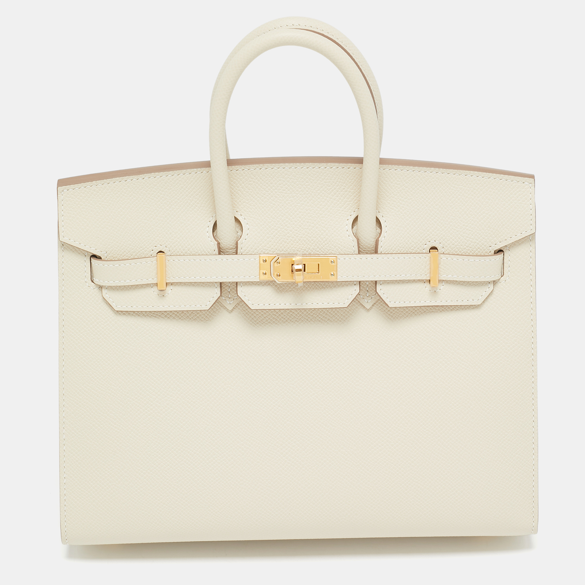 

Hermès Nata Epsom Leather Gold Finish Birkin Sellier 25 Bag, Beige