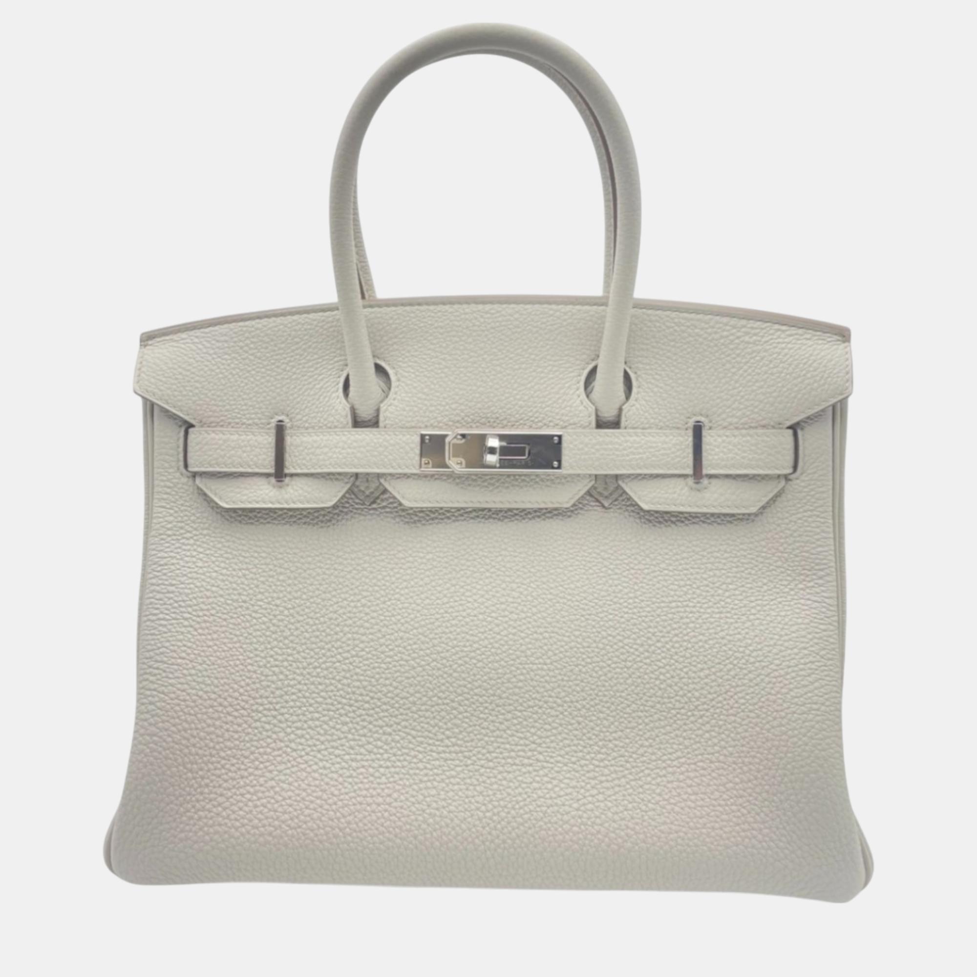 

Hermes Beton Togo Leather Birkin 30 Bag, Cream