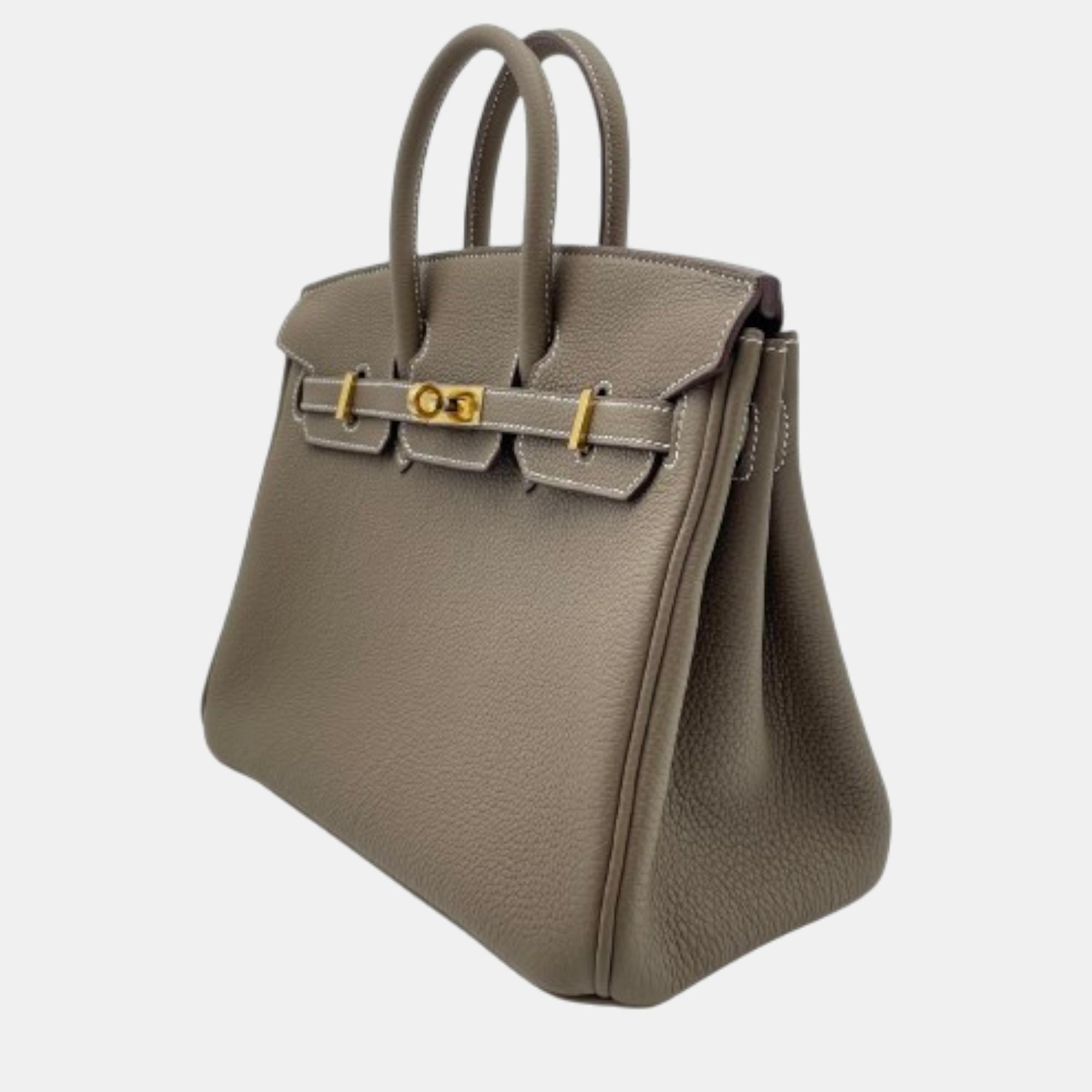 Hermes Etoupe Togo Leather Birkin 25 Bag 