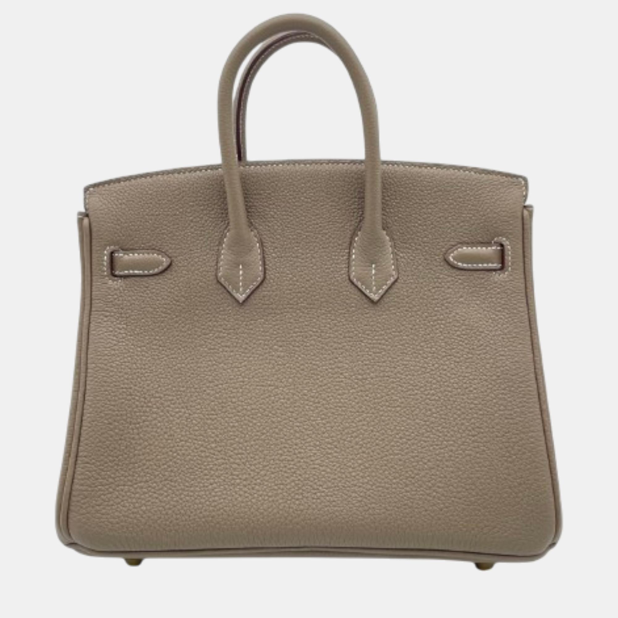 Hermes Etoupe Togo Leather Birkin 25 Bag 