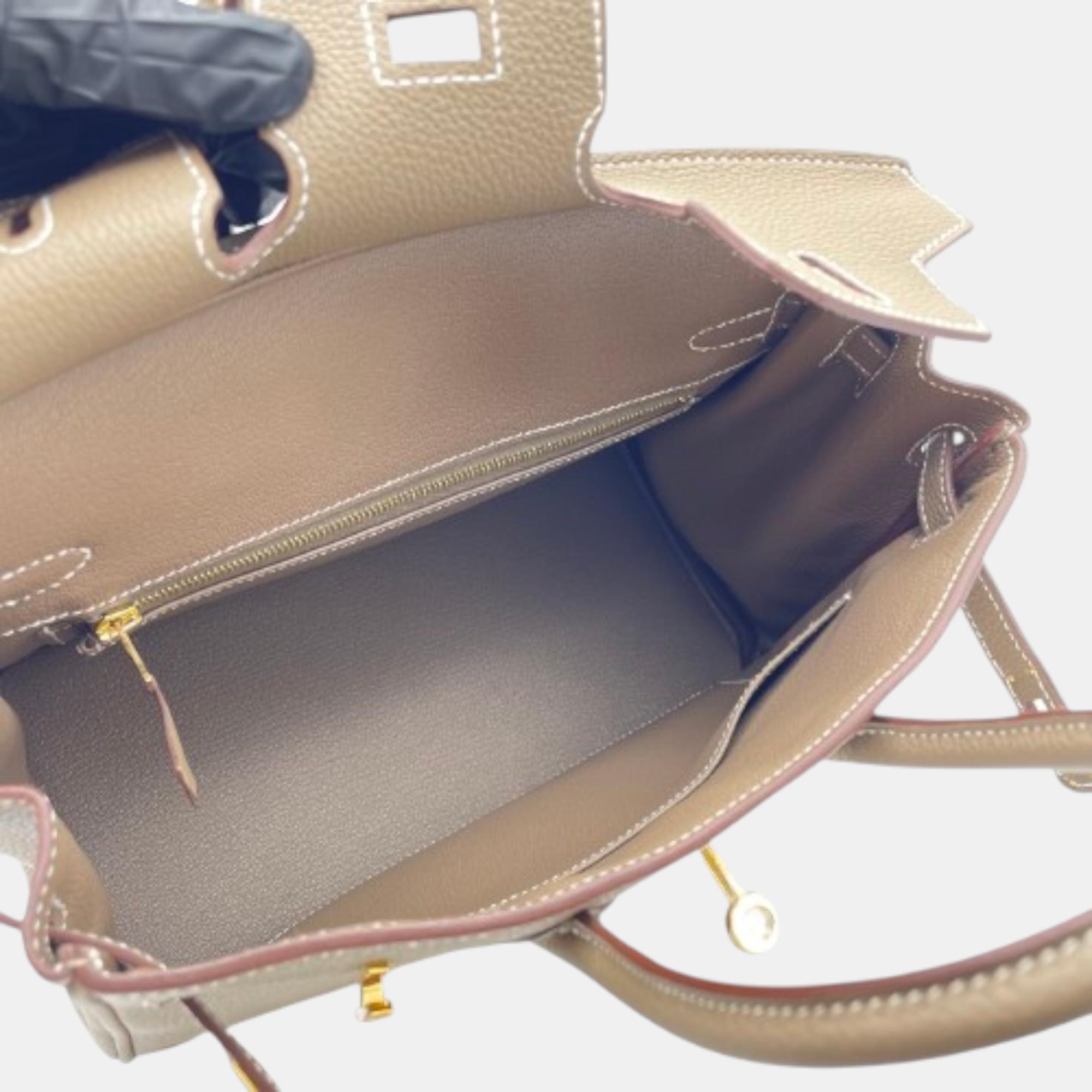 Hermes Etoupe Togo Leather Birkin 25 Bag 