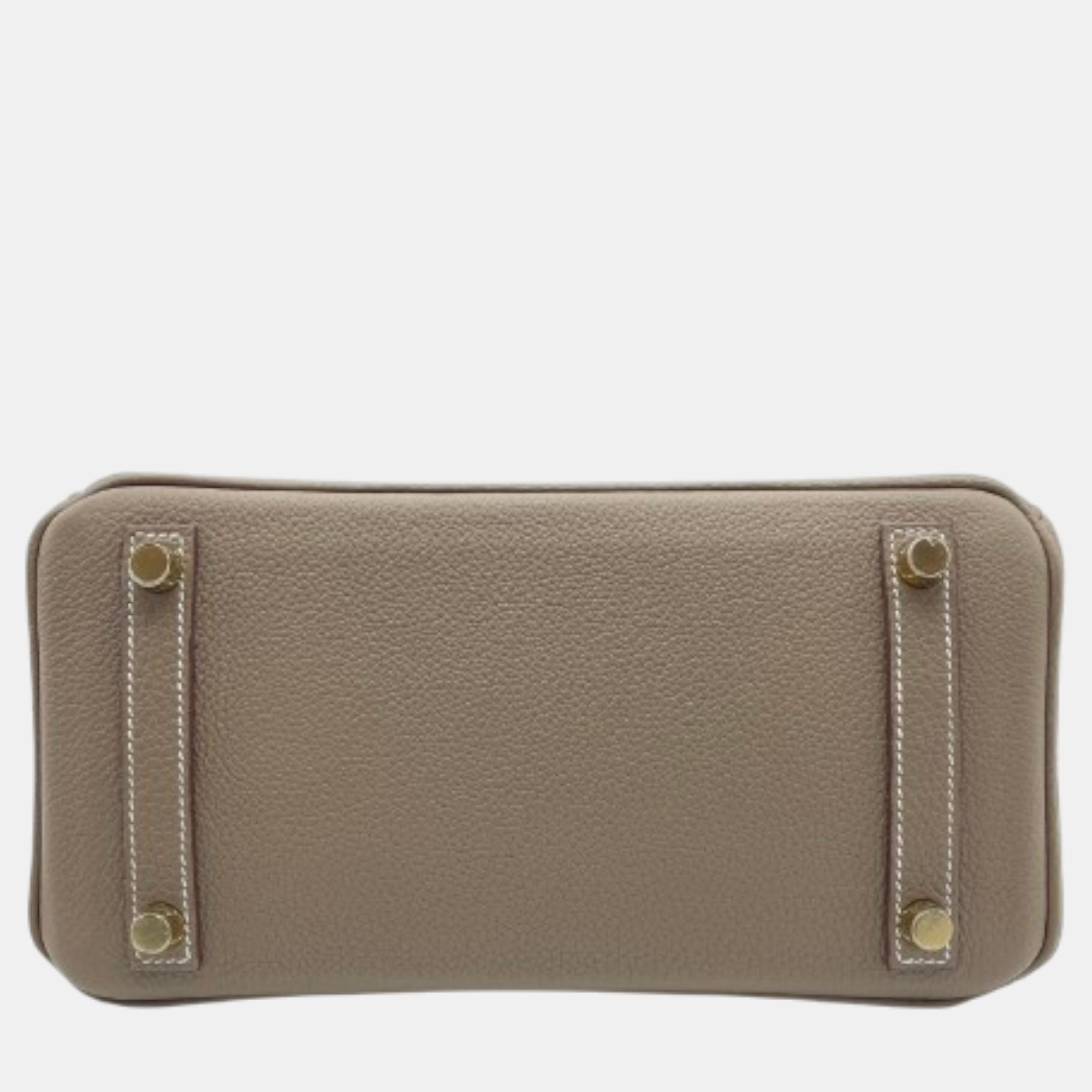 Hermes Etoupe Togo Leather Birkin 25 Bag 