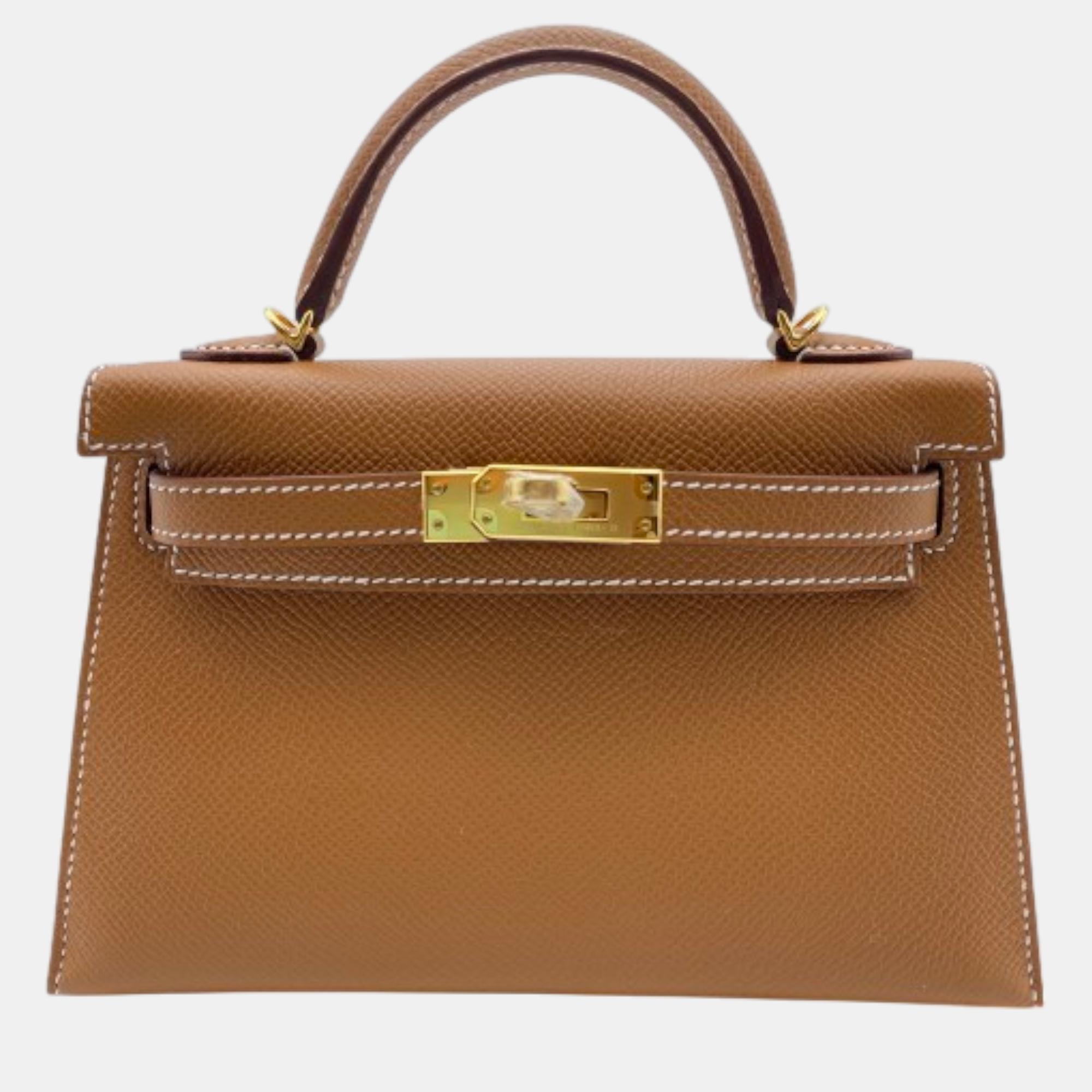 

Hermes Gold Epsom Leather Kelly 20 Bag, Brown