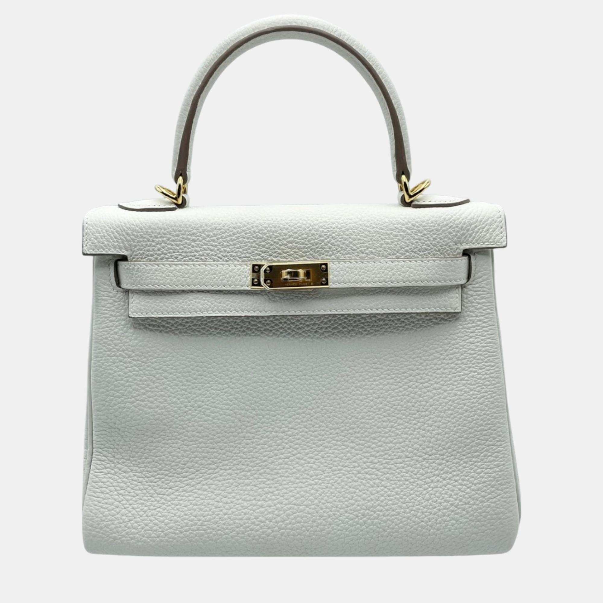 

Hermes Mushroom Togo Leather Kelly 25 Bag, White