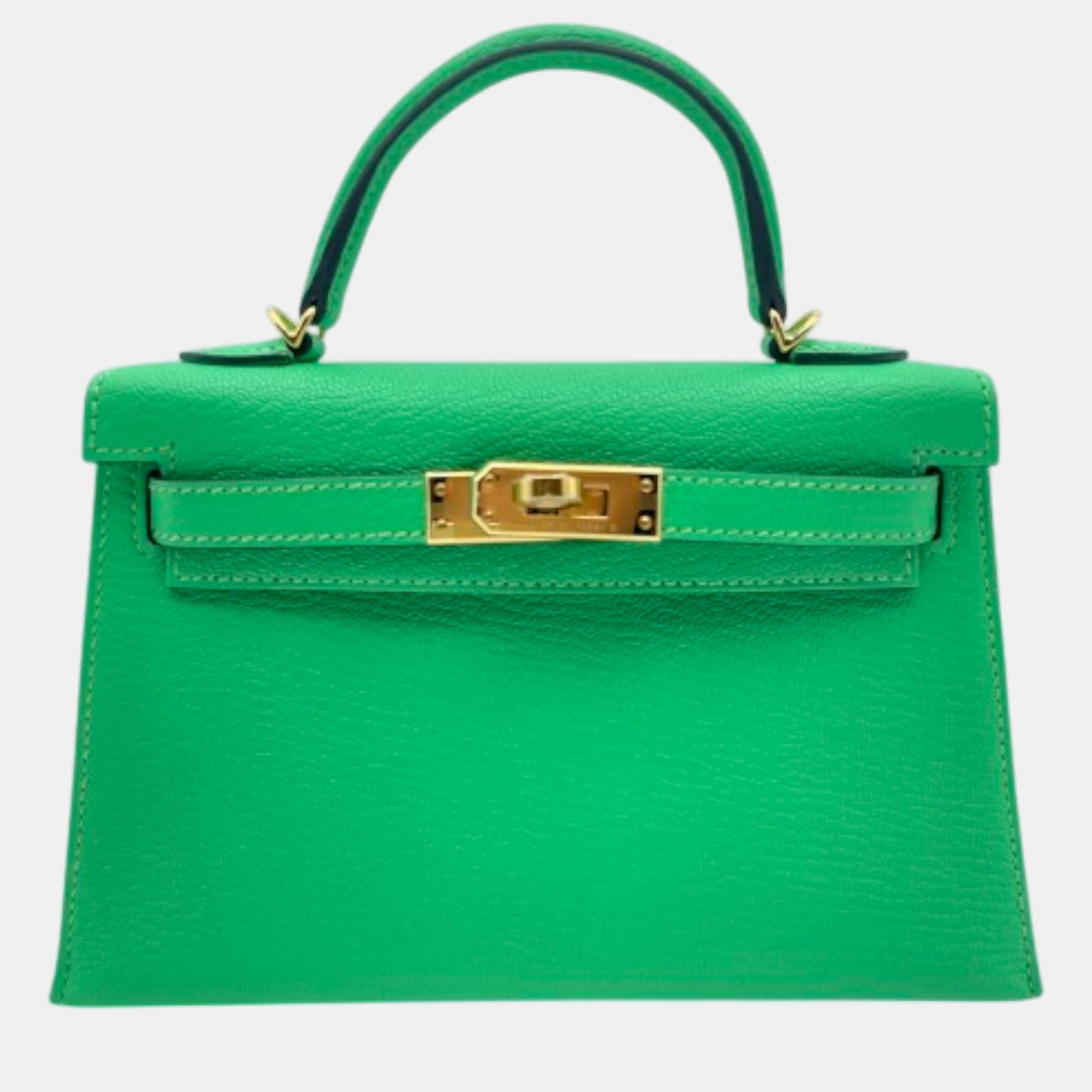 

Hermes Vert Comic Chevre Leather Kelly 20 Bag, Green