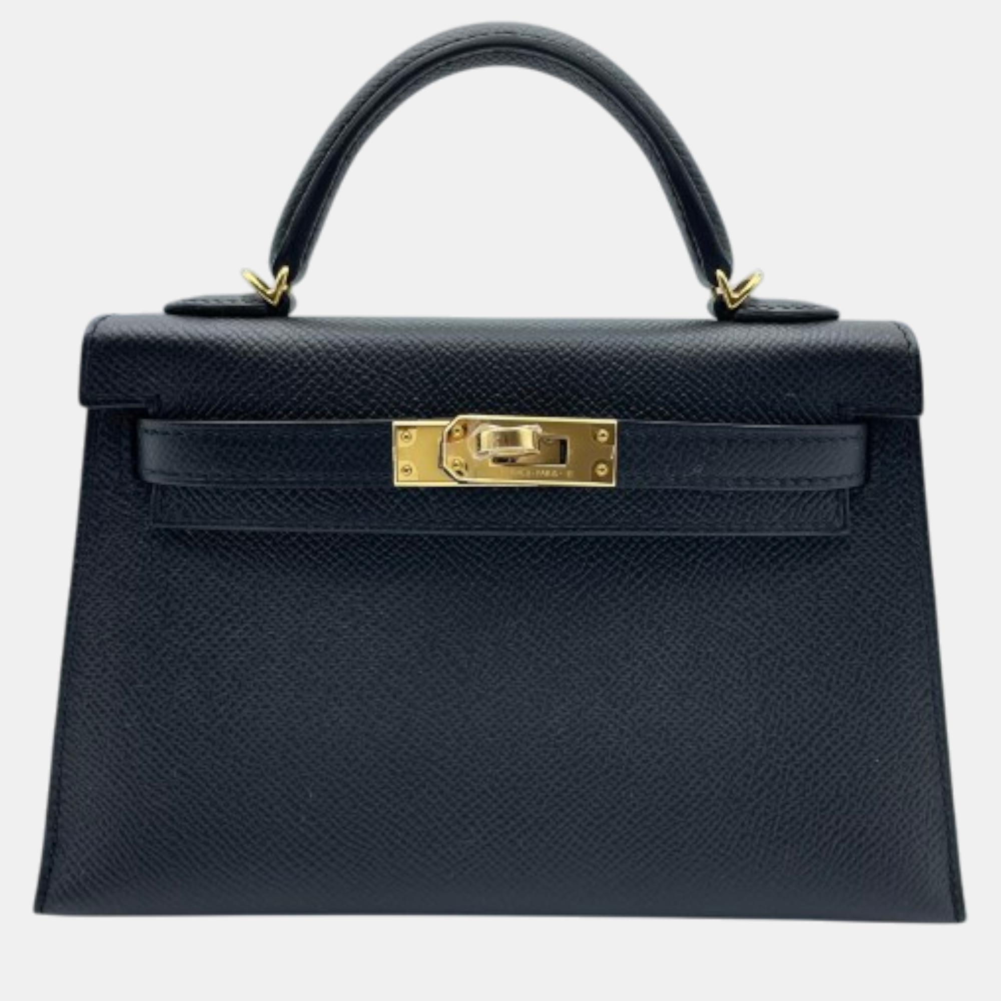 

Hermes Noir Epsom Leather Kelly 20 Bag, Black