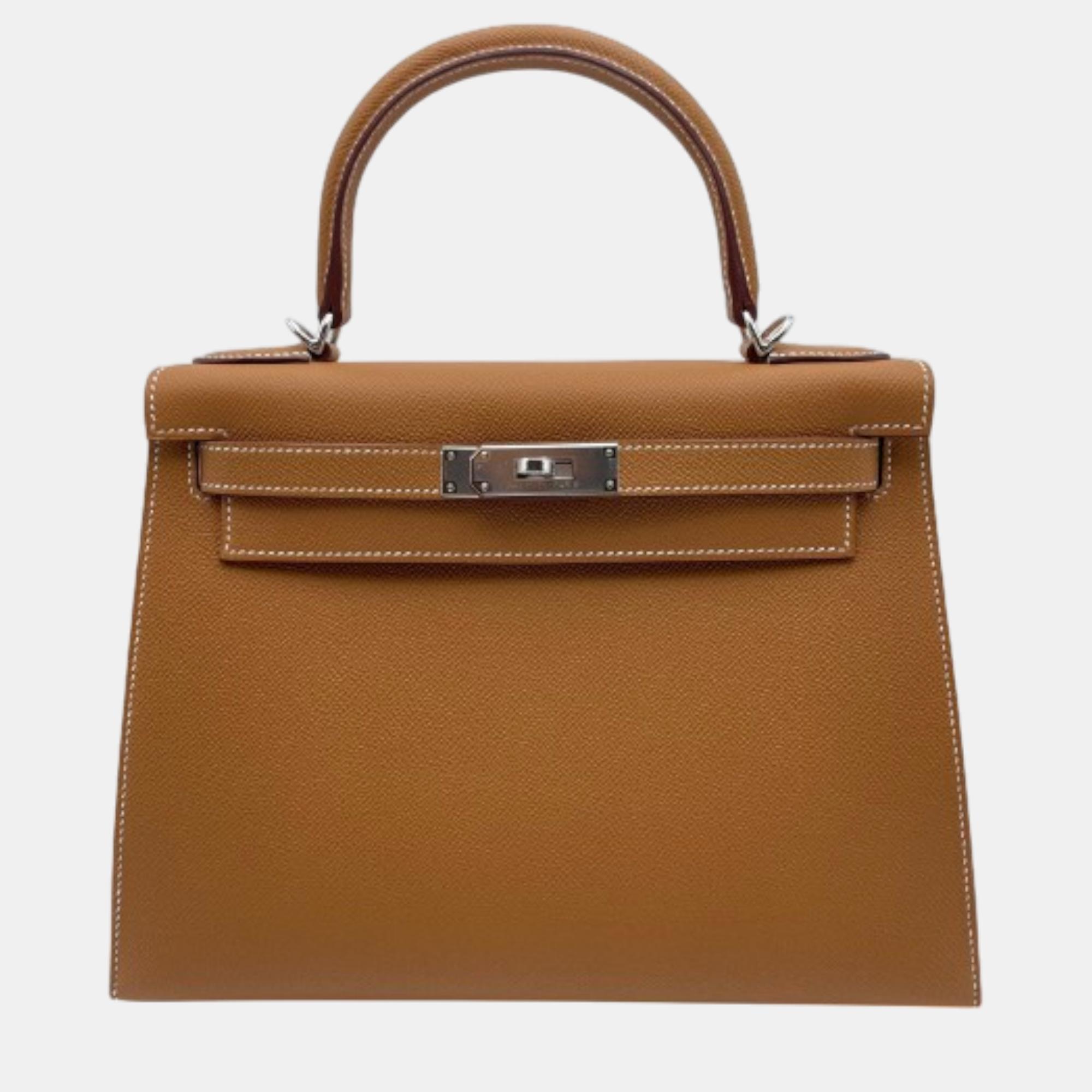 

Hermes Gold Epsom Leather Kelly 28 Bag, Brown