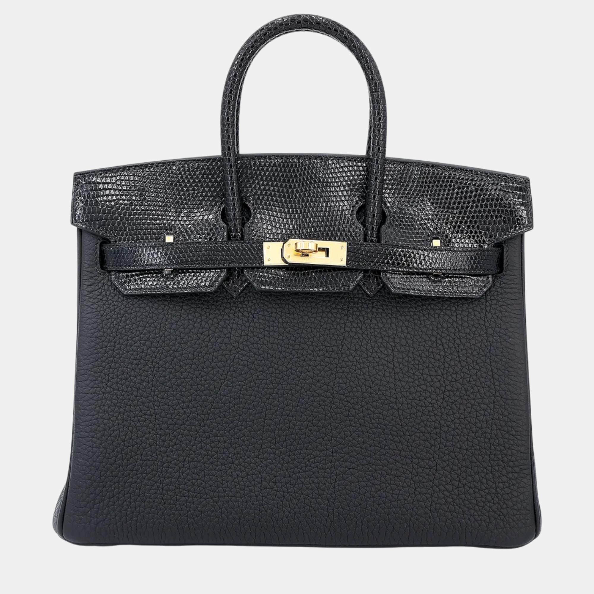 

Hermes Black Lizard, Togo Leather Birkin 25 Bag