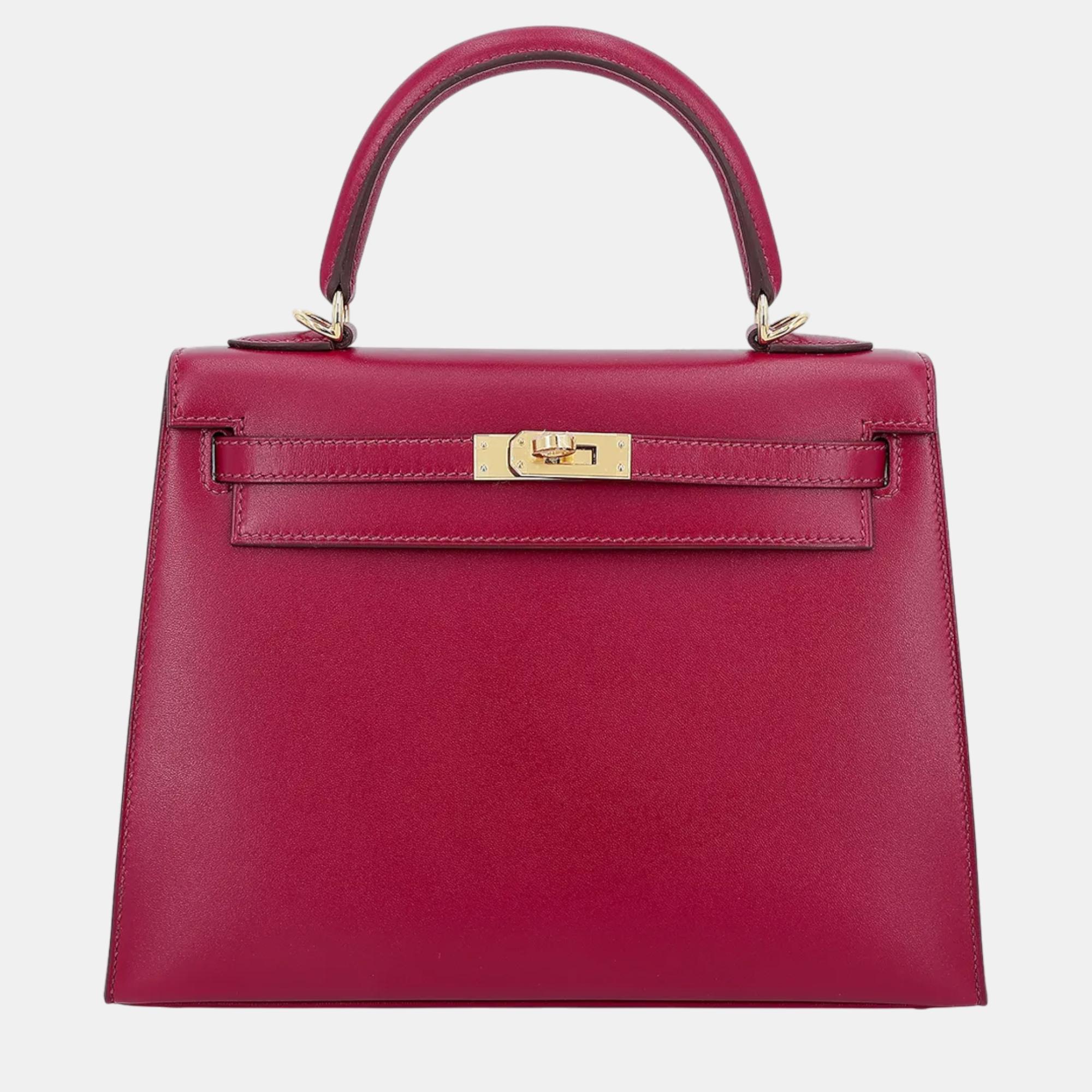 

Hermes Rubis Tadelakt Leather Kelly 25 Sellier Bag, Pink