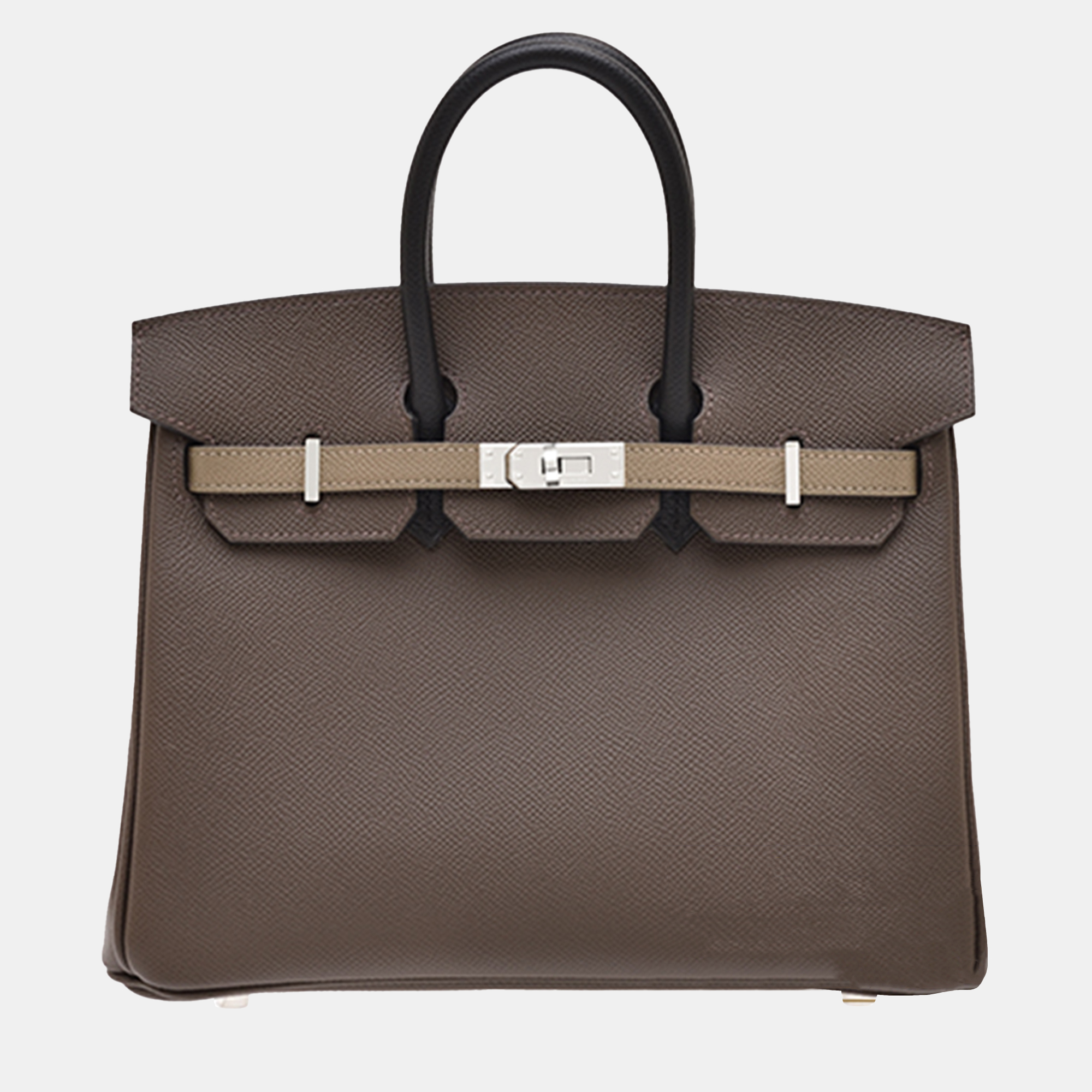 

Hermes Ecorce/Etoupe Grey/Black Epsom Leather Birkin 25 Bag, Brown