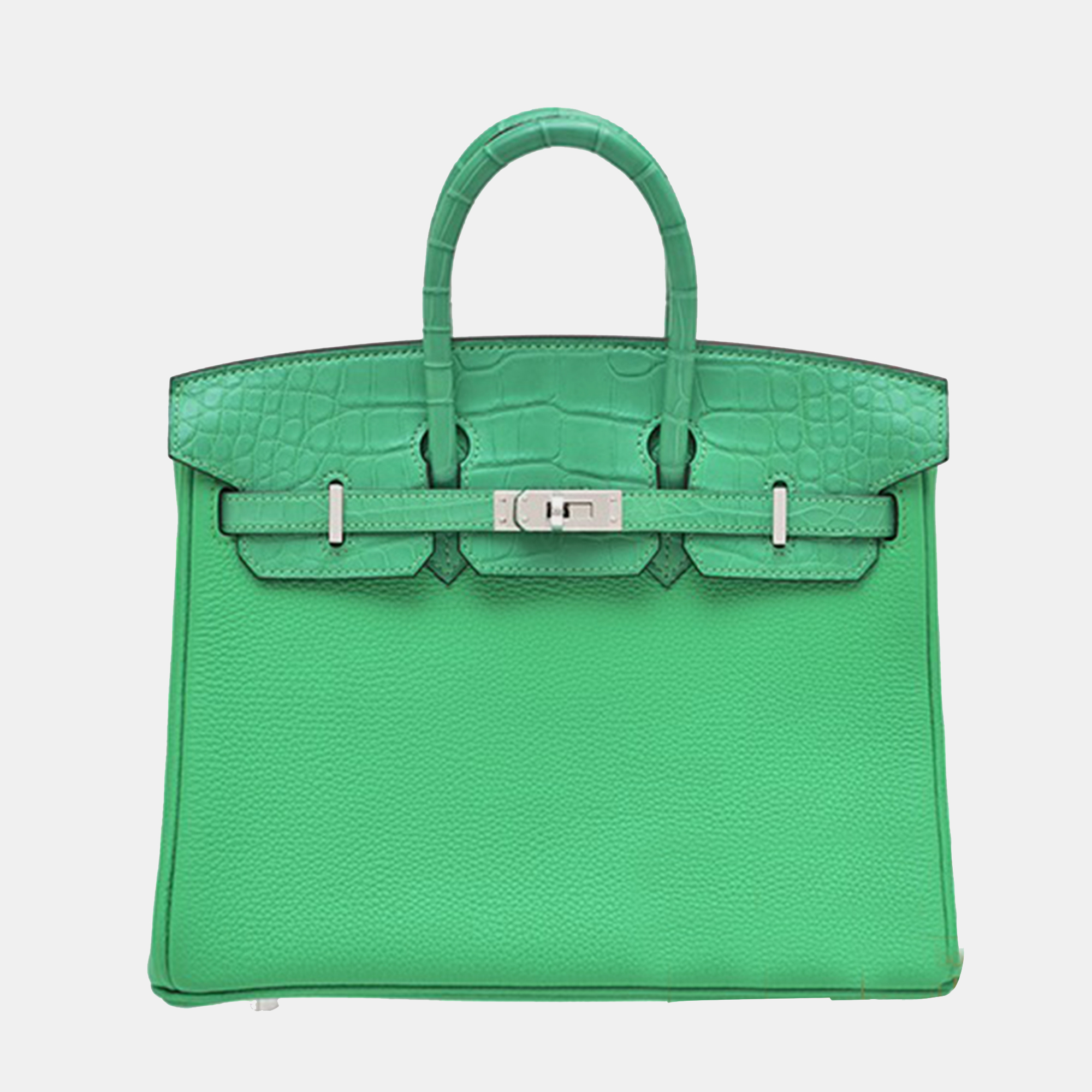 

Hermes Vert Comics Togo Leather/Matt Alligator Crocodile Skin Birkin 25 Bag, Green