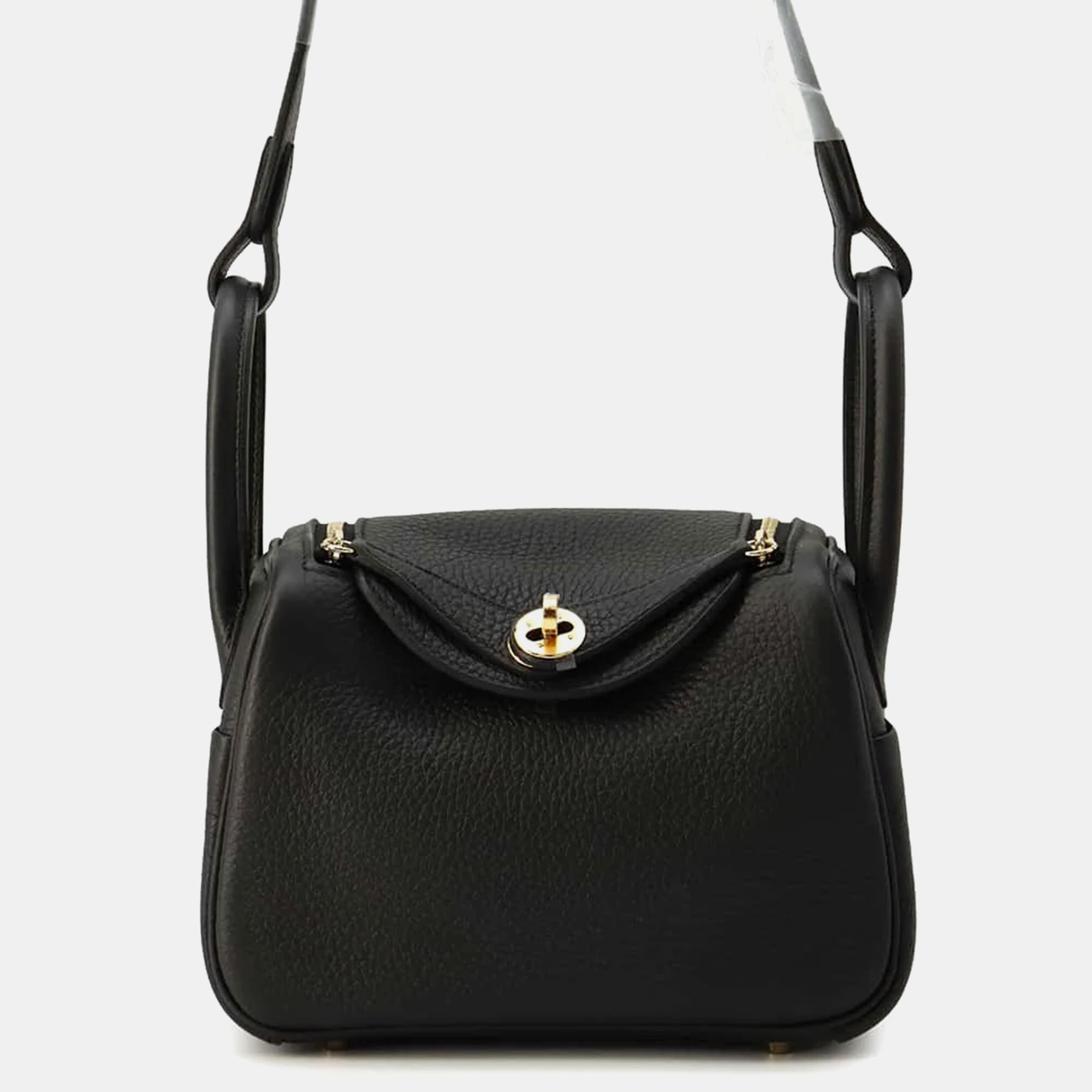 

Hermes Black Taurillon Clemence Lindy Mini Shoulder Bag