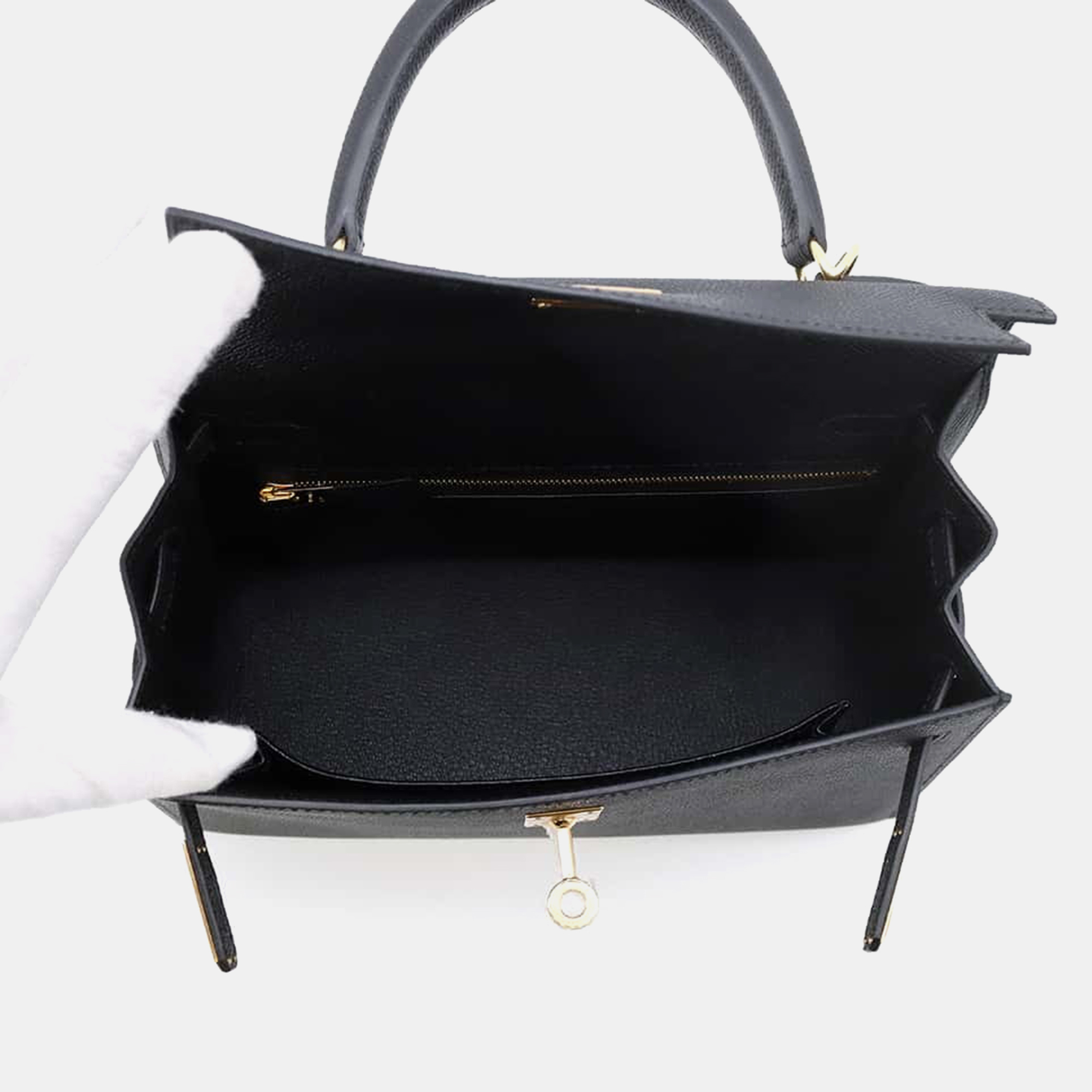 Hermes Black Epsom Kelly Sellier 25 Bag 4