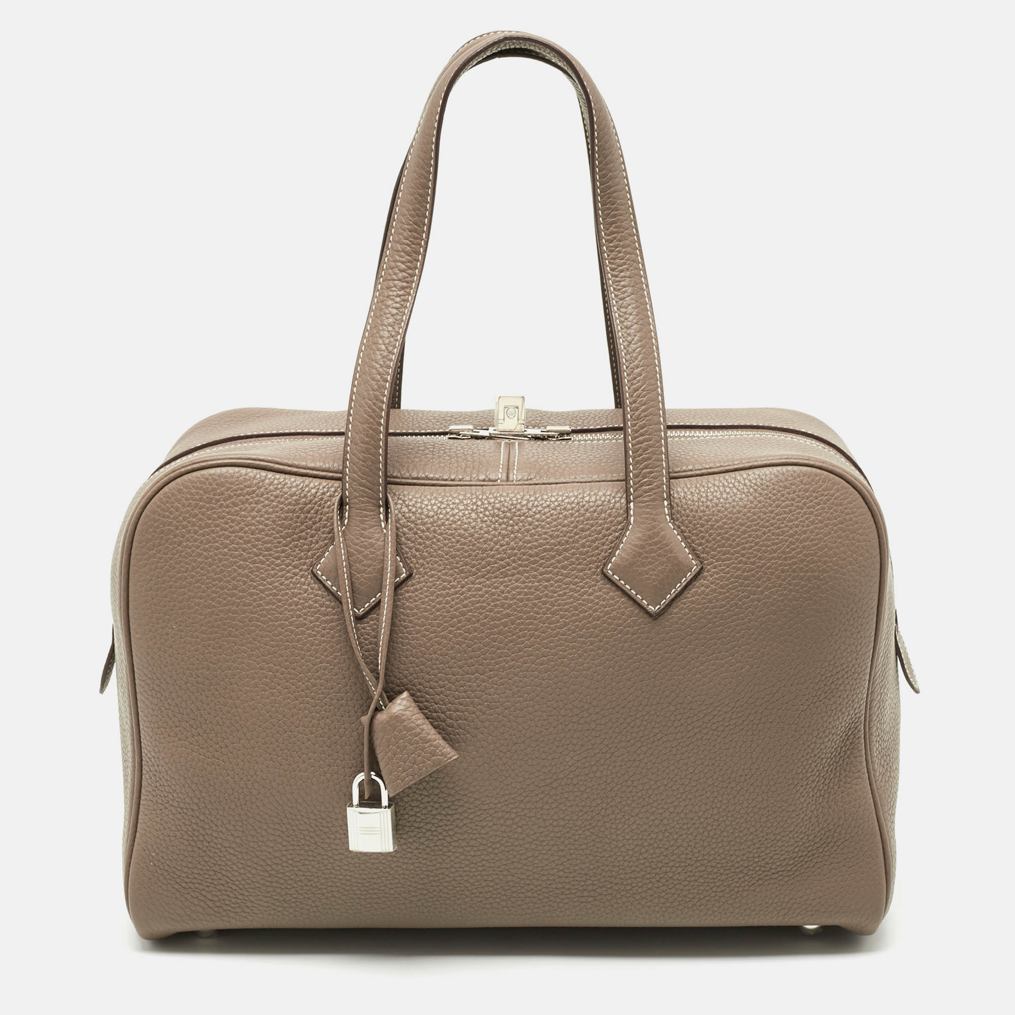 

Hermès Etoupe Taurillon Clemence Leather Victoria II Fourre Tout 35 Bag, Grey