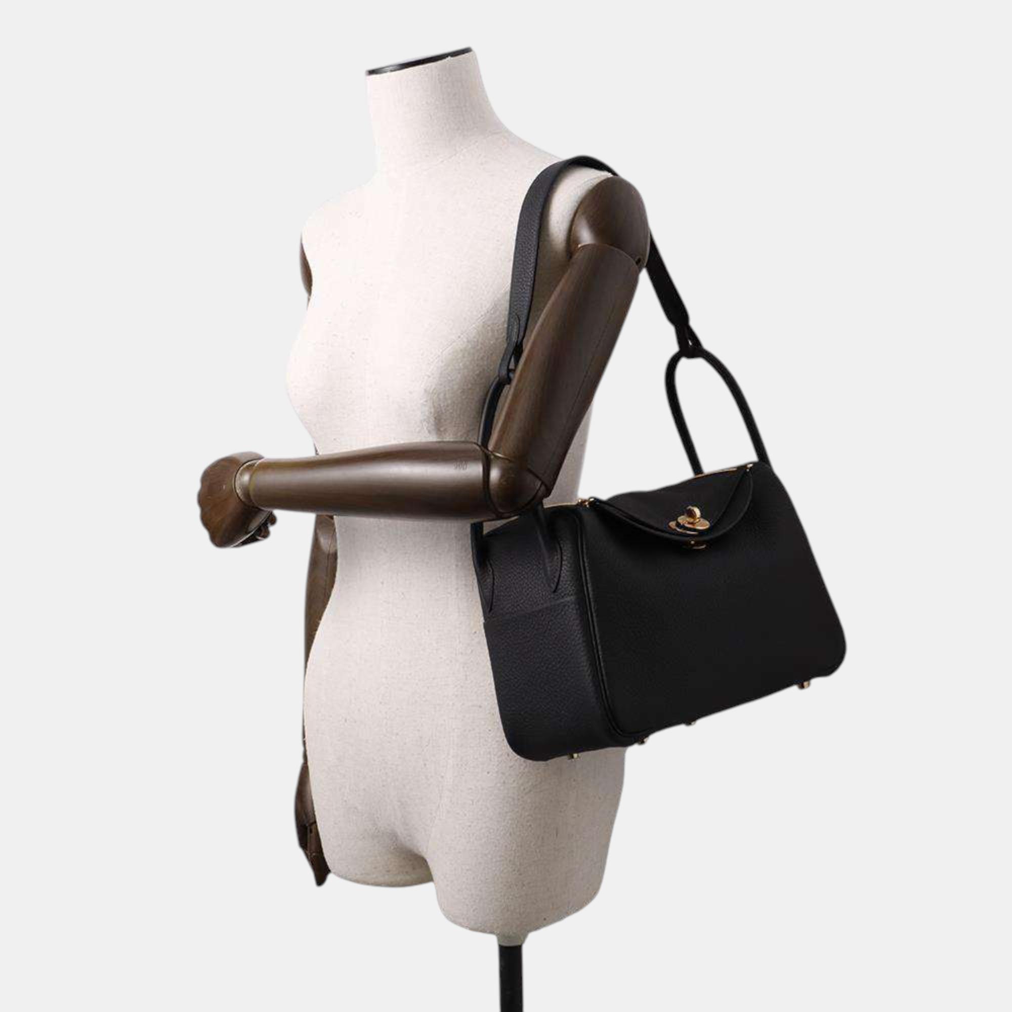 Hermes Black Taurillon Clemence Leather 26 Lindy Shoulder Bag 