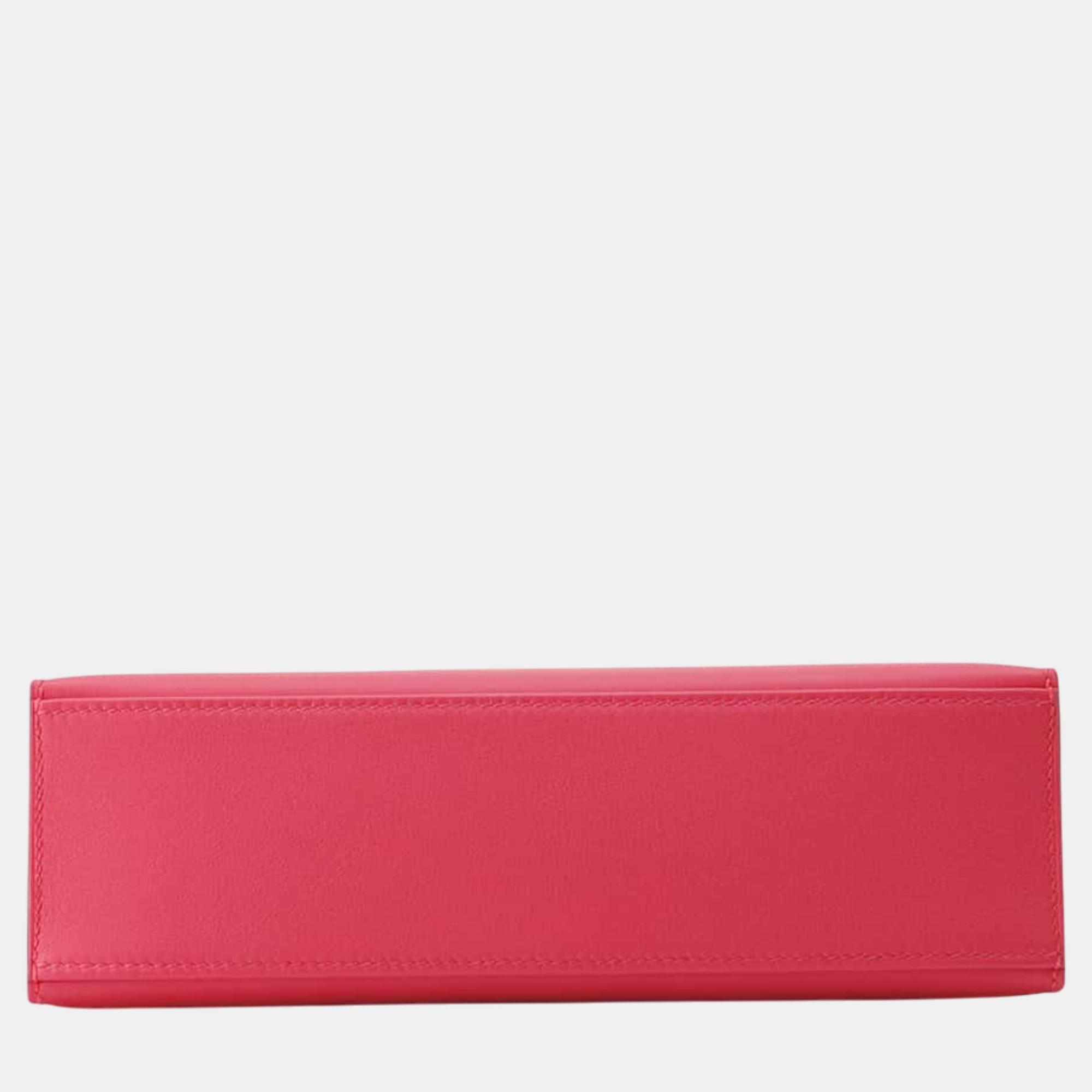 Hermes Rose Xream Swift Leather Kelly Pochette Bag 