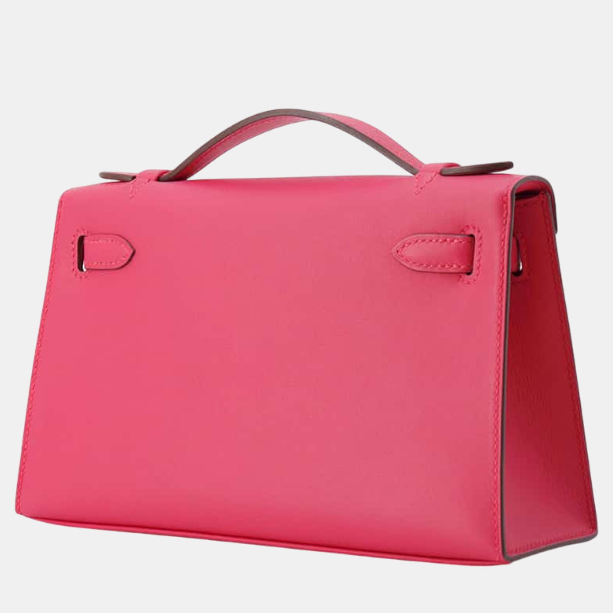 Hermes Rose Xream Swift Leather Kelly Pochette Bag 