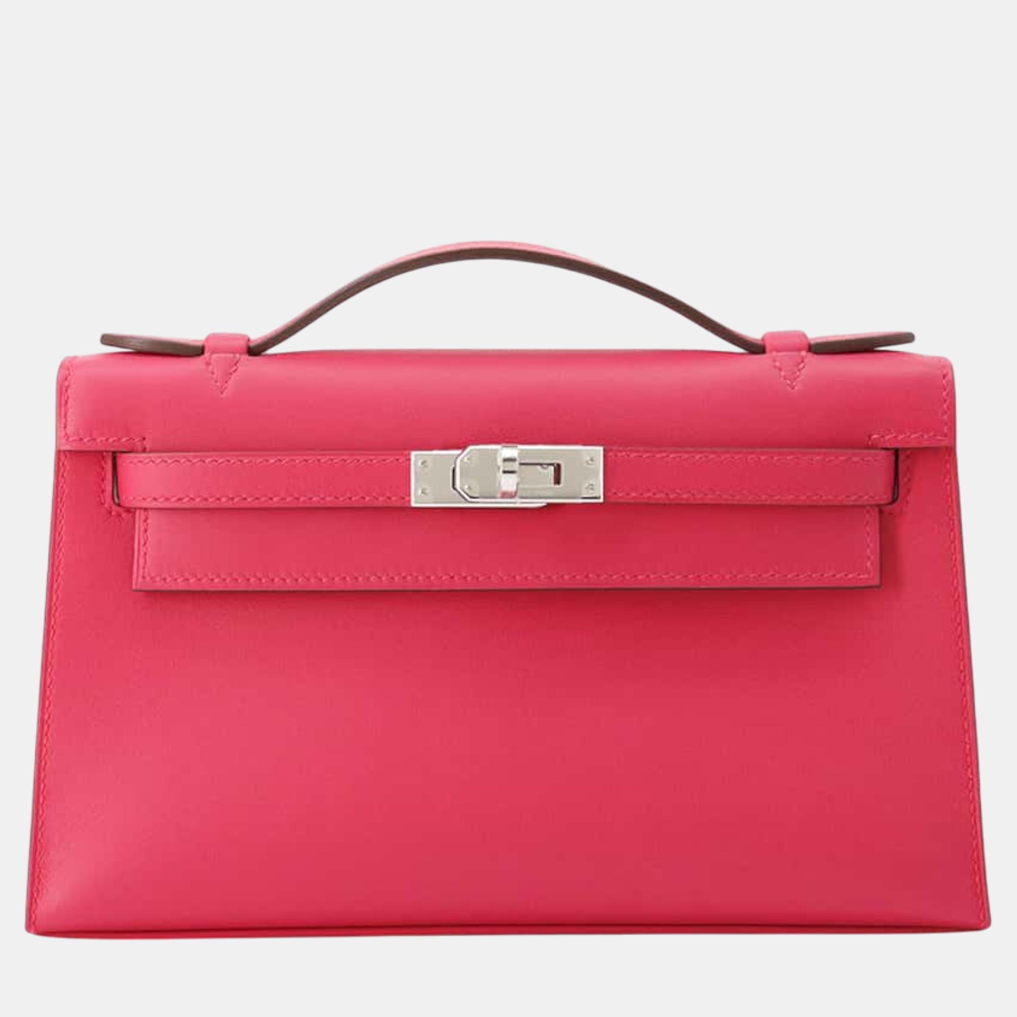 

Hermes Rose Xream Swift Leather Kelly Pochette Bag, Red