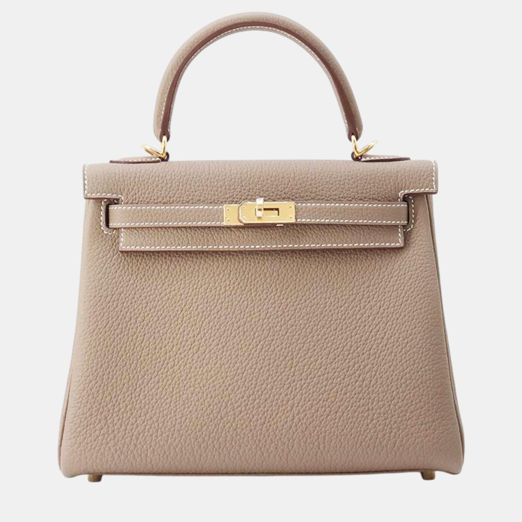 

Hermes Etoupe Togo Leather Kelly Retourne 25 Bag, Brown