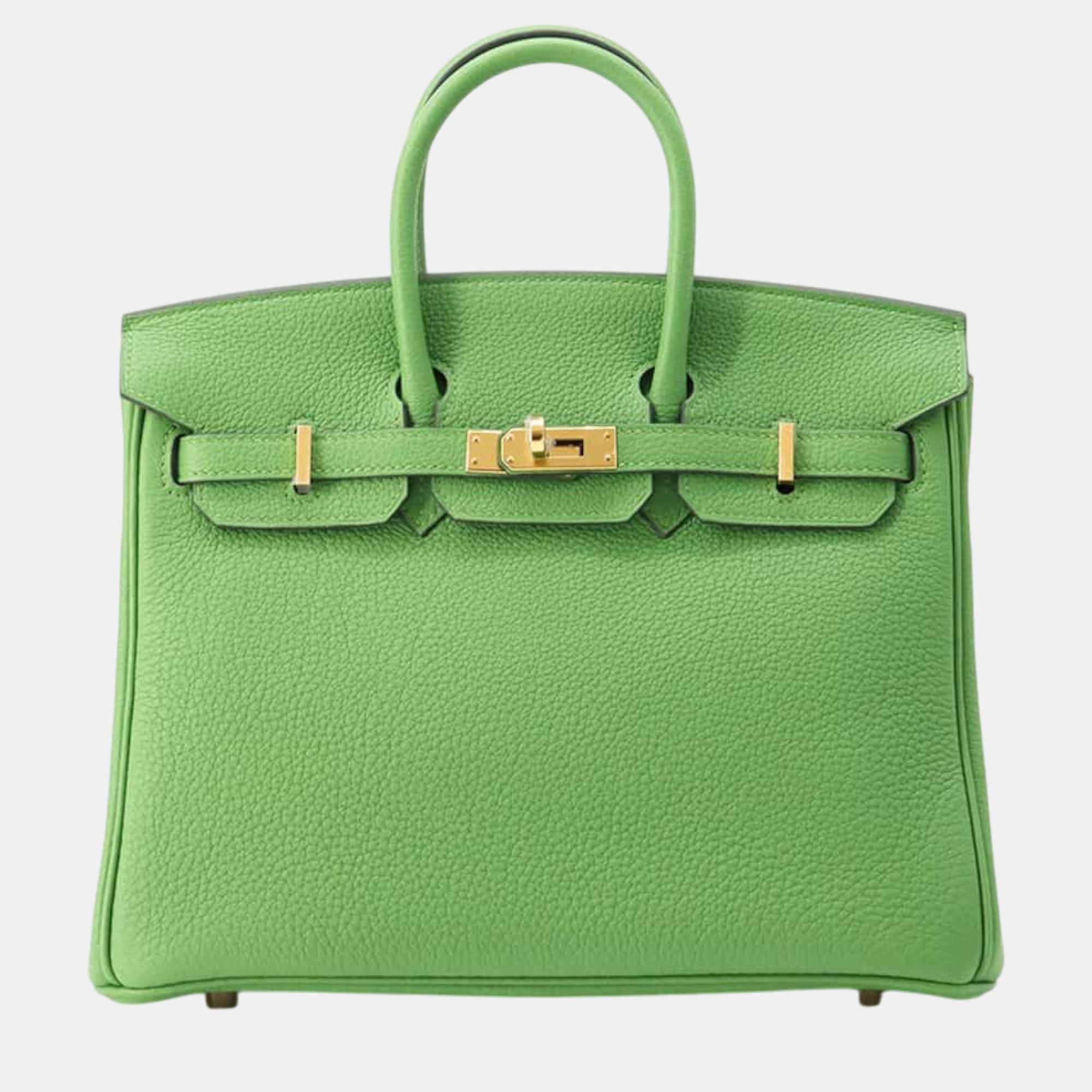 

Hermes Vert Yucca Togo Leather Birkin 25 Bag, Green