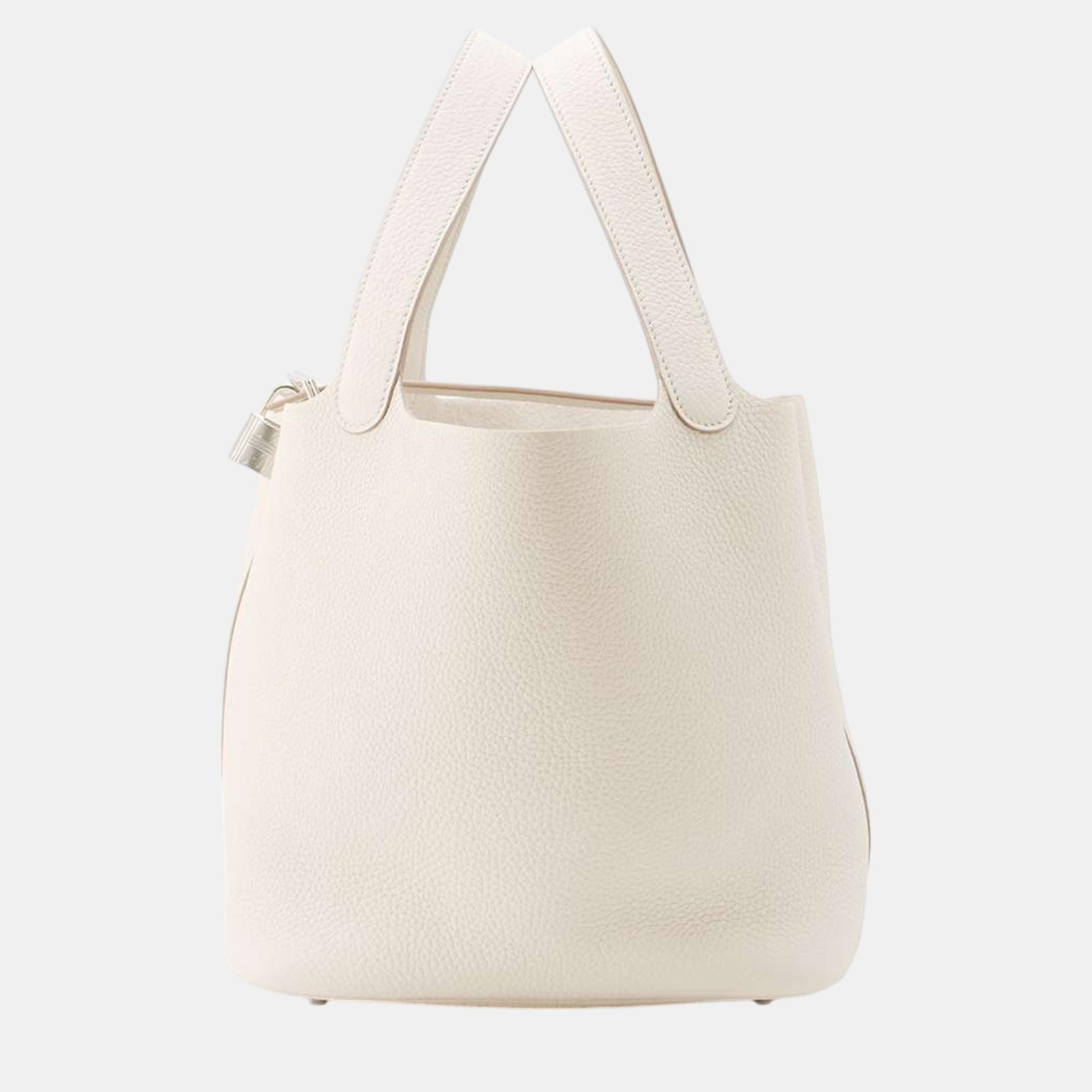 

Hermes Beton Taurillon Clemence Picotin Lock MM Bag, White