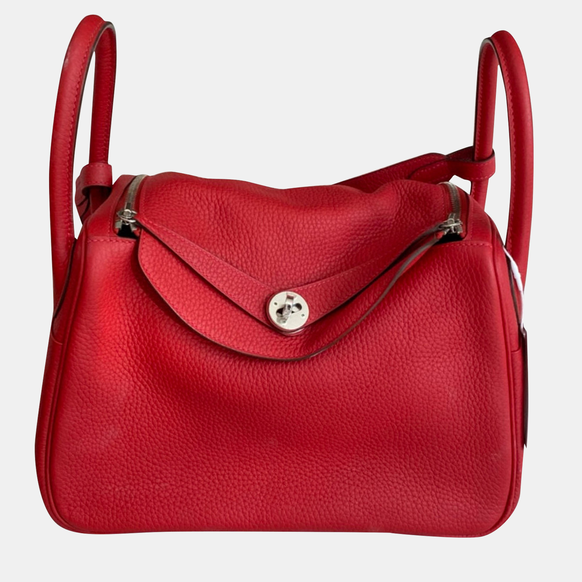 

Hermes Rouge Casaque Clemence Leather Lindy 30 bag, Red