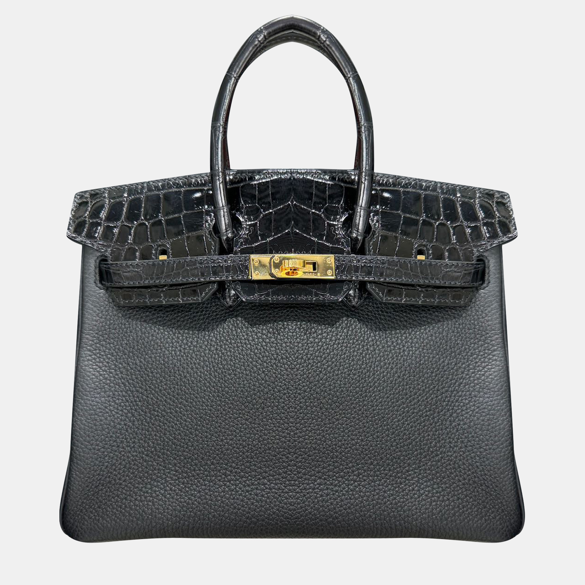 

Hermes Touch Black Shiny Crocodile Accents Two-Dot Birkin 25 bag