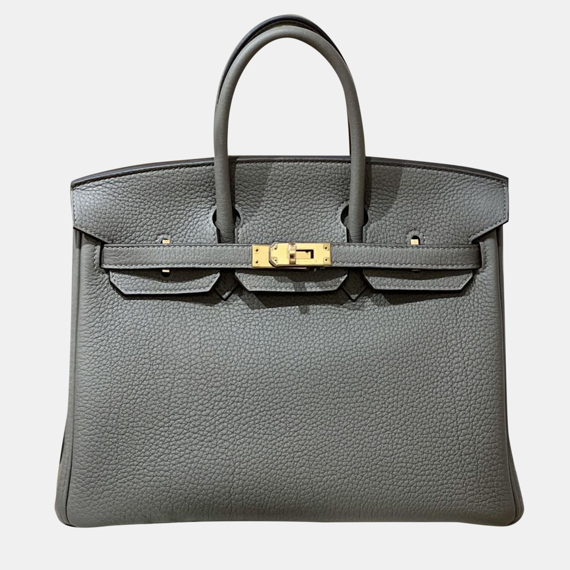 

Hermes Gris Cumulus Togo Leather Birkin 25 Top Handle Bag, Black