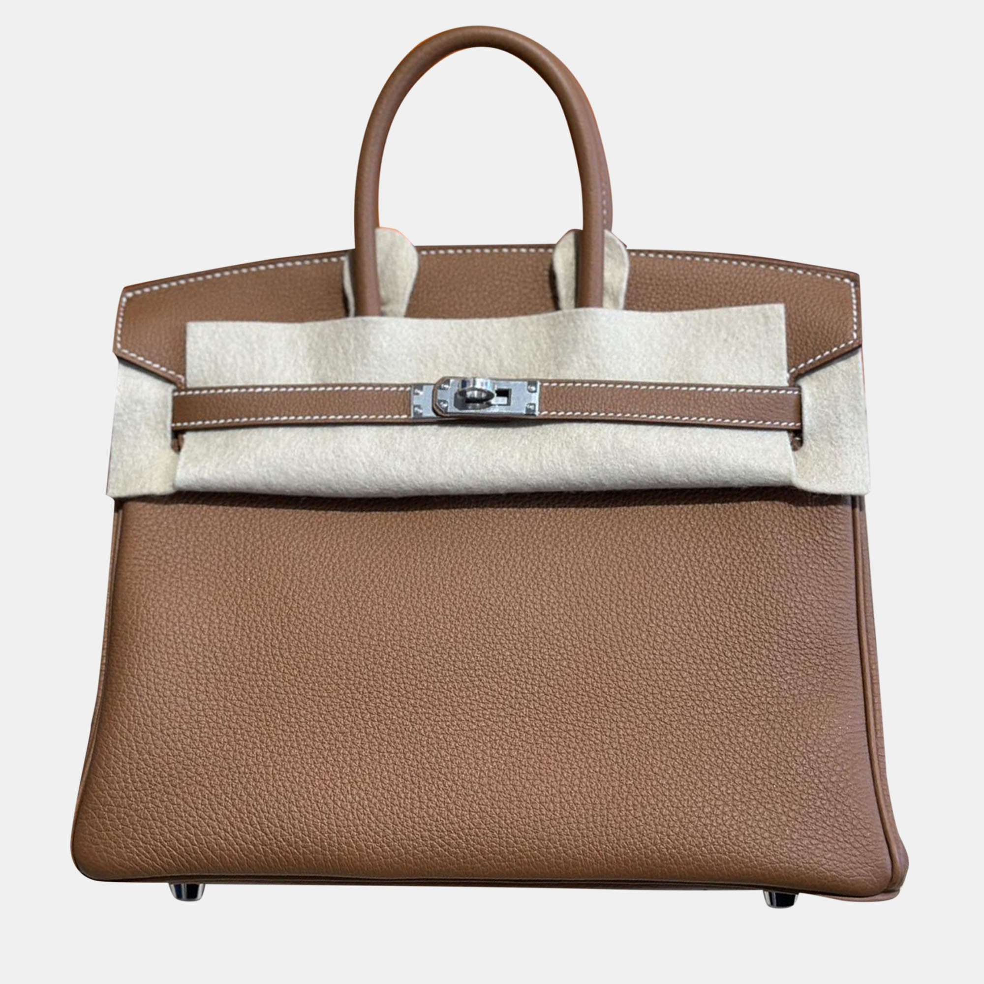 

Hermes Gold Togo Leather Palladium Finish Birkin 25 Bag