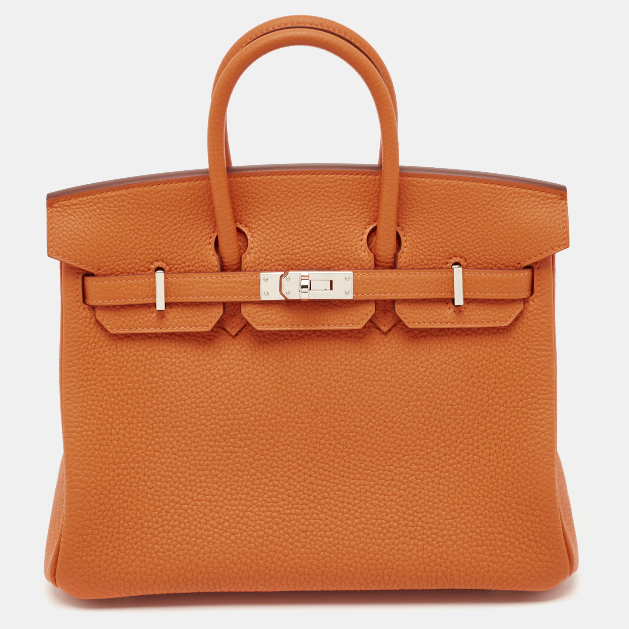 

Hermes Orange Togo Leather Palladium Finish Birkin 25 Bag