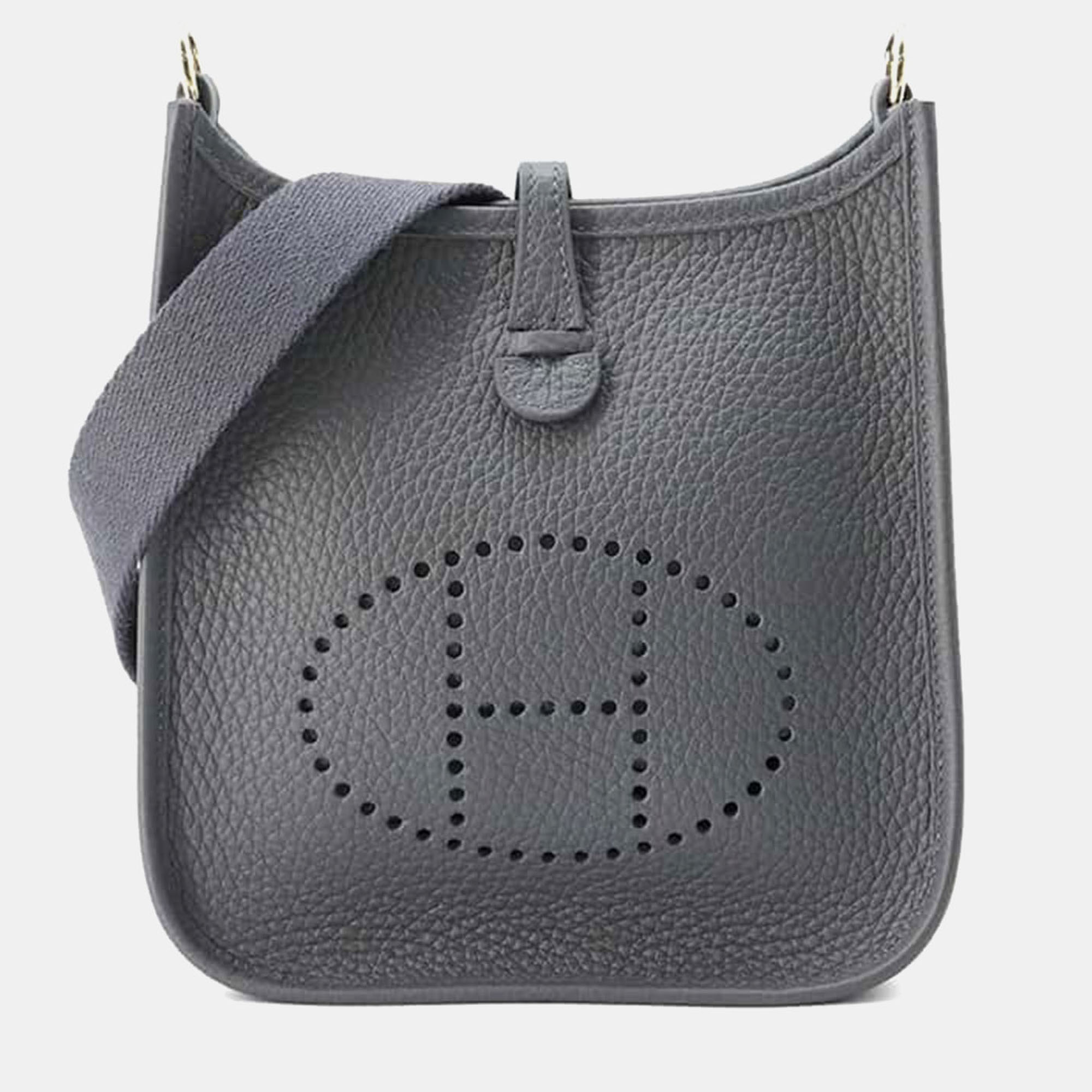 

Hermes Ardoise Taurillon Clemence Leather Evelyne TPM Crossbody Bag, Grey