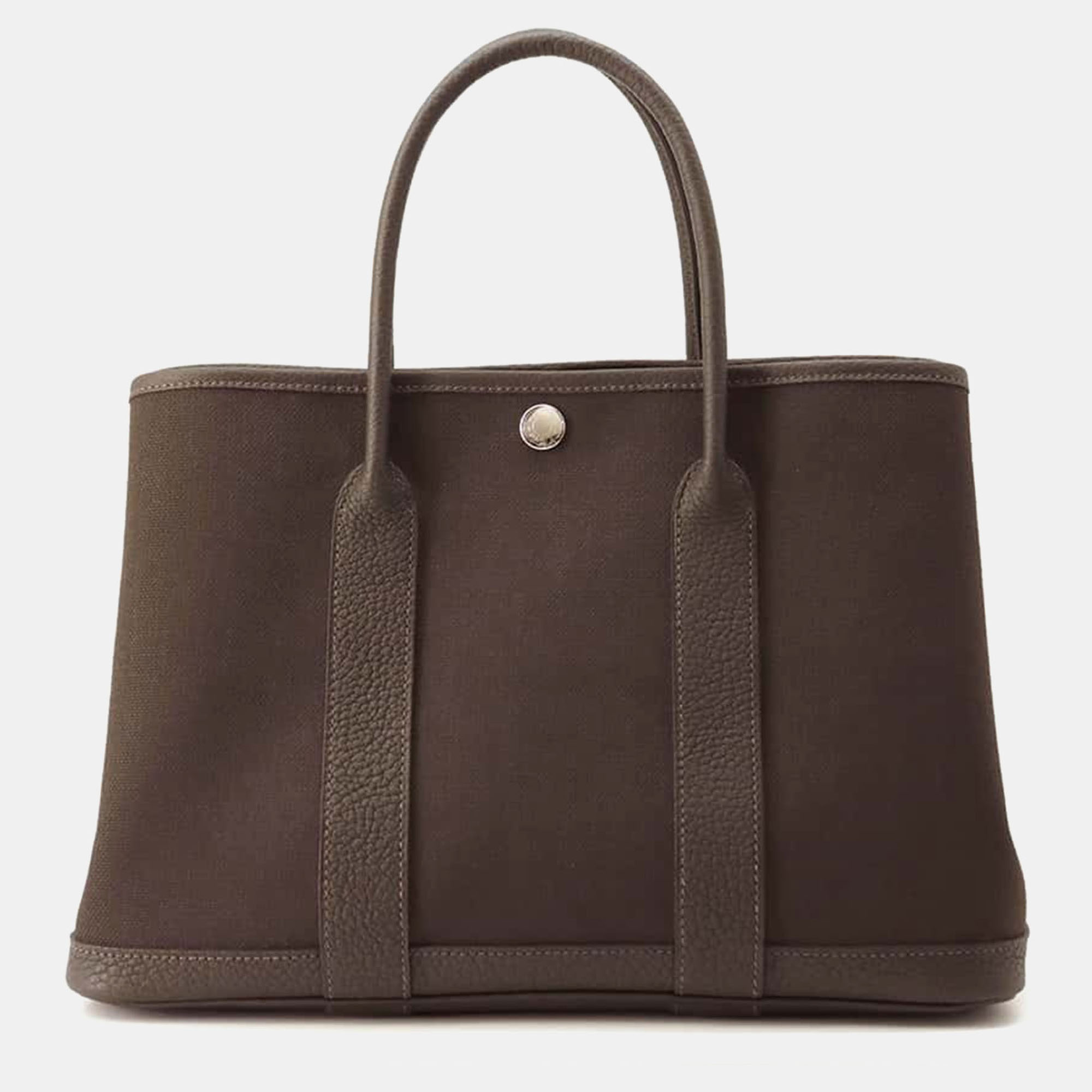 

Hermes Ebene Vert Bronze Toile H Negonda Leather Garden Party TPM Tote Bag, Brown