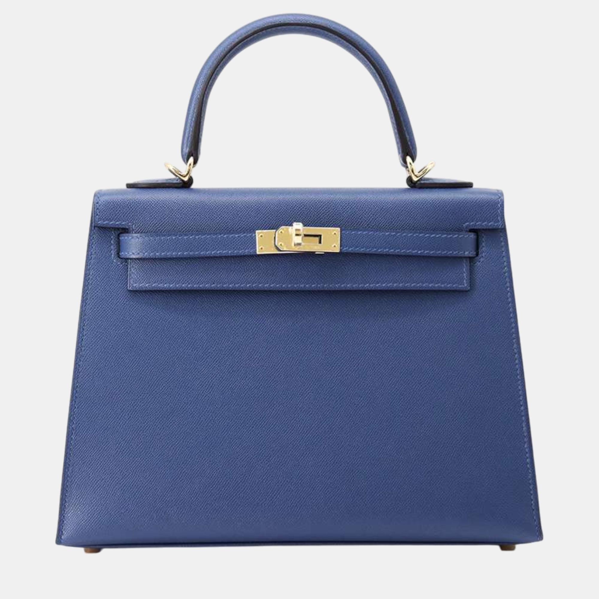 

Hermes Kelly Sellier Blue Tie Veau Madame Size