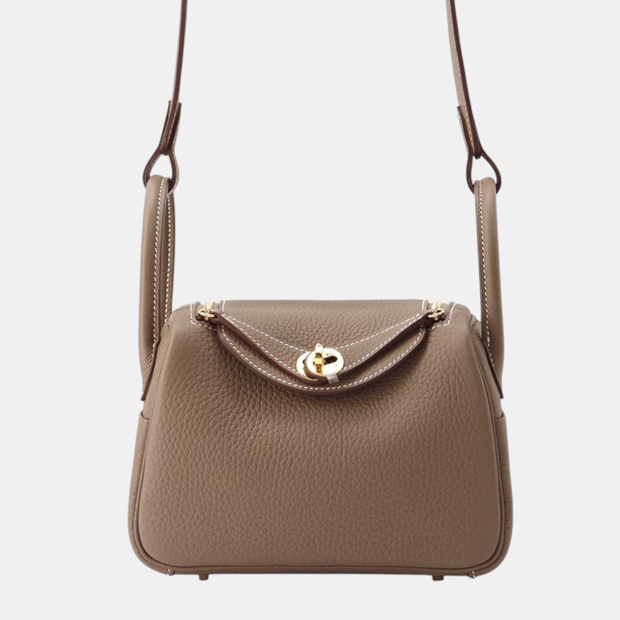 

Hermes Lindy Etoupe Taurillon Clemence Size Mini, Brown