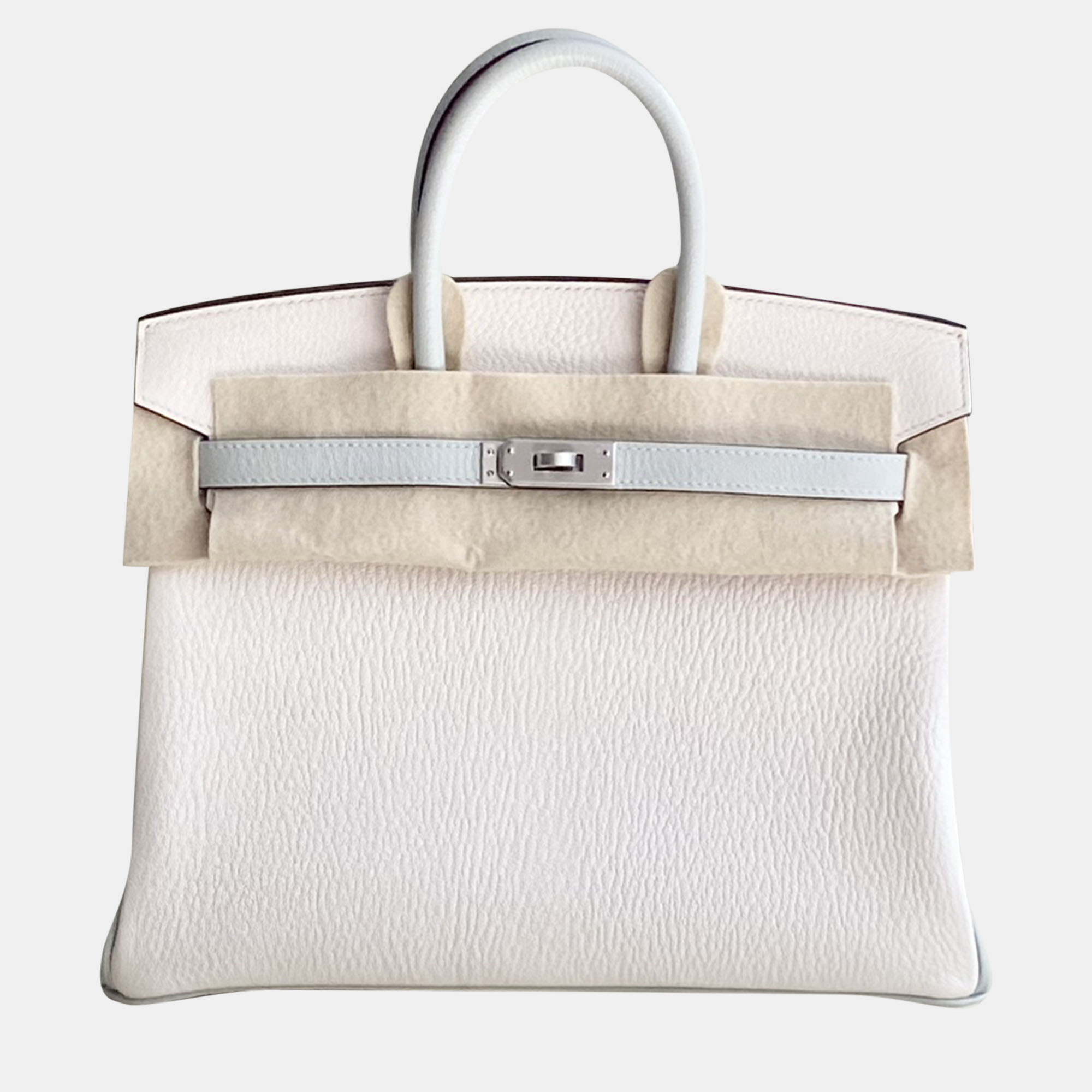 

Hermes Ivory Lambskin Leather Birkin 25 Bag, Cream