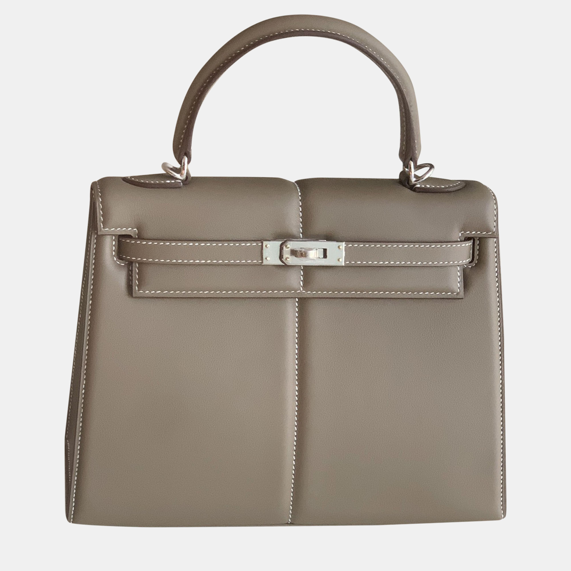 

Hermes Leather Padded Kelly 25 Handbag, Grey