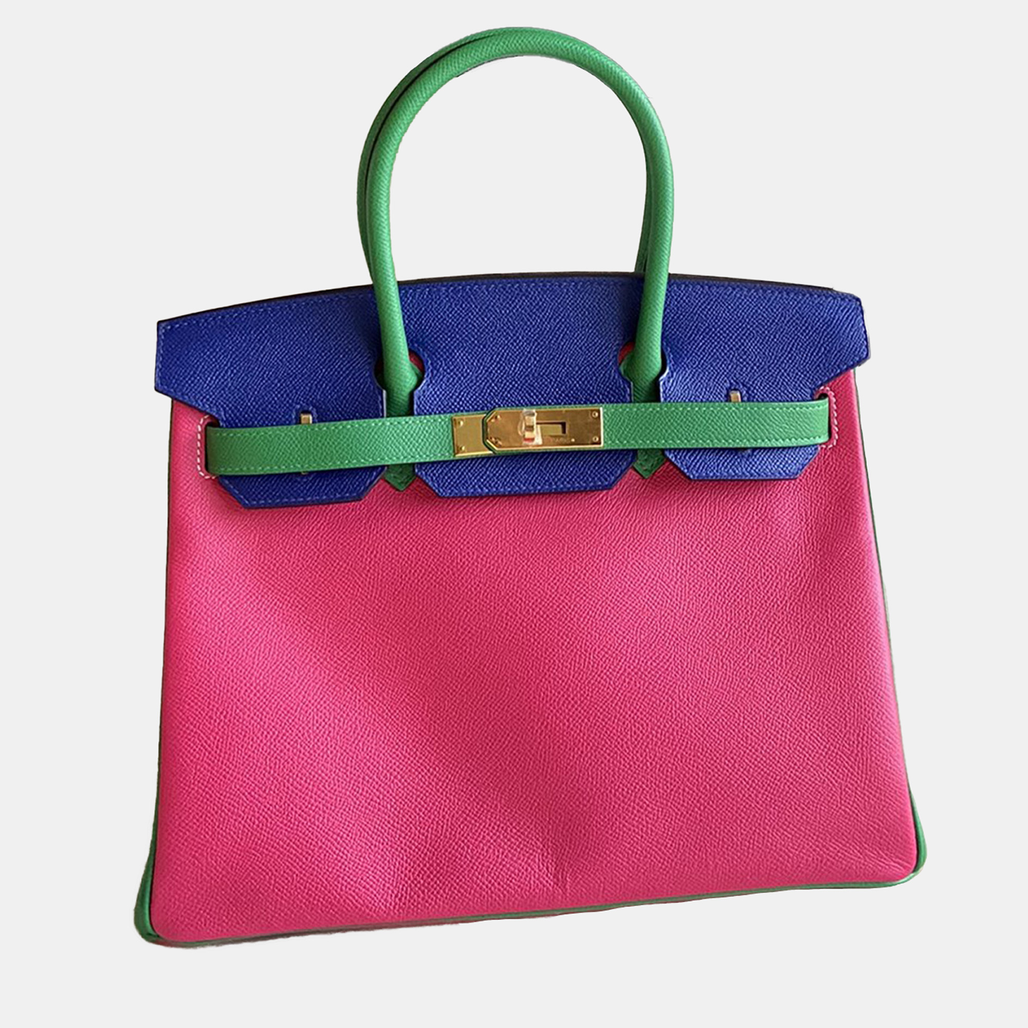 

Hermes Tricolor Epsom Leather Gold Finished Birkin 30 Bag, Multicolor