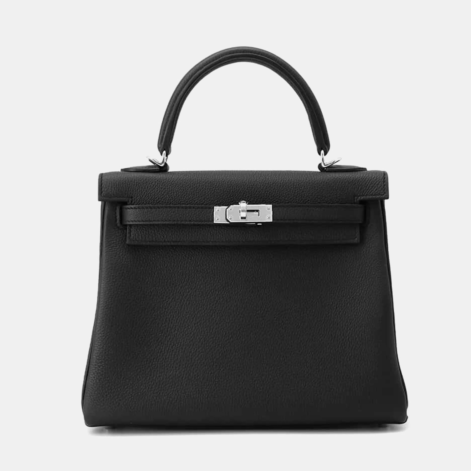 

Hermes Black Togo Leather Kelly 25 Top Handle Bag