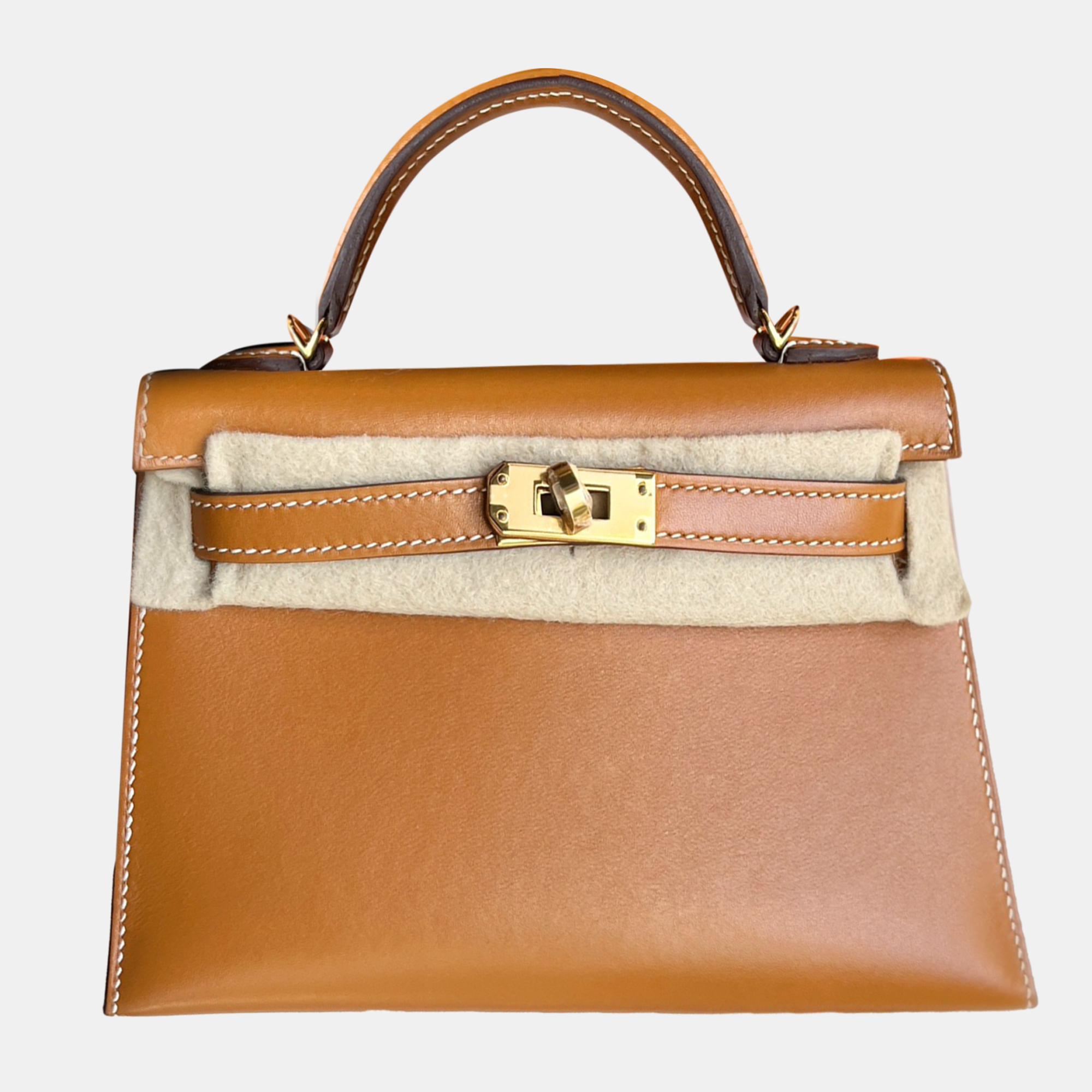 

Hermes Gold Swift Leather Mini Kelly II Top Handle Bag, Brown