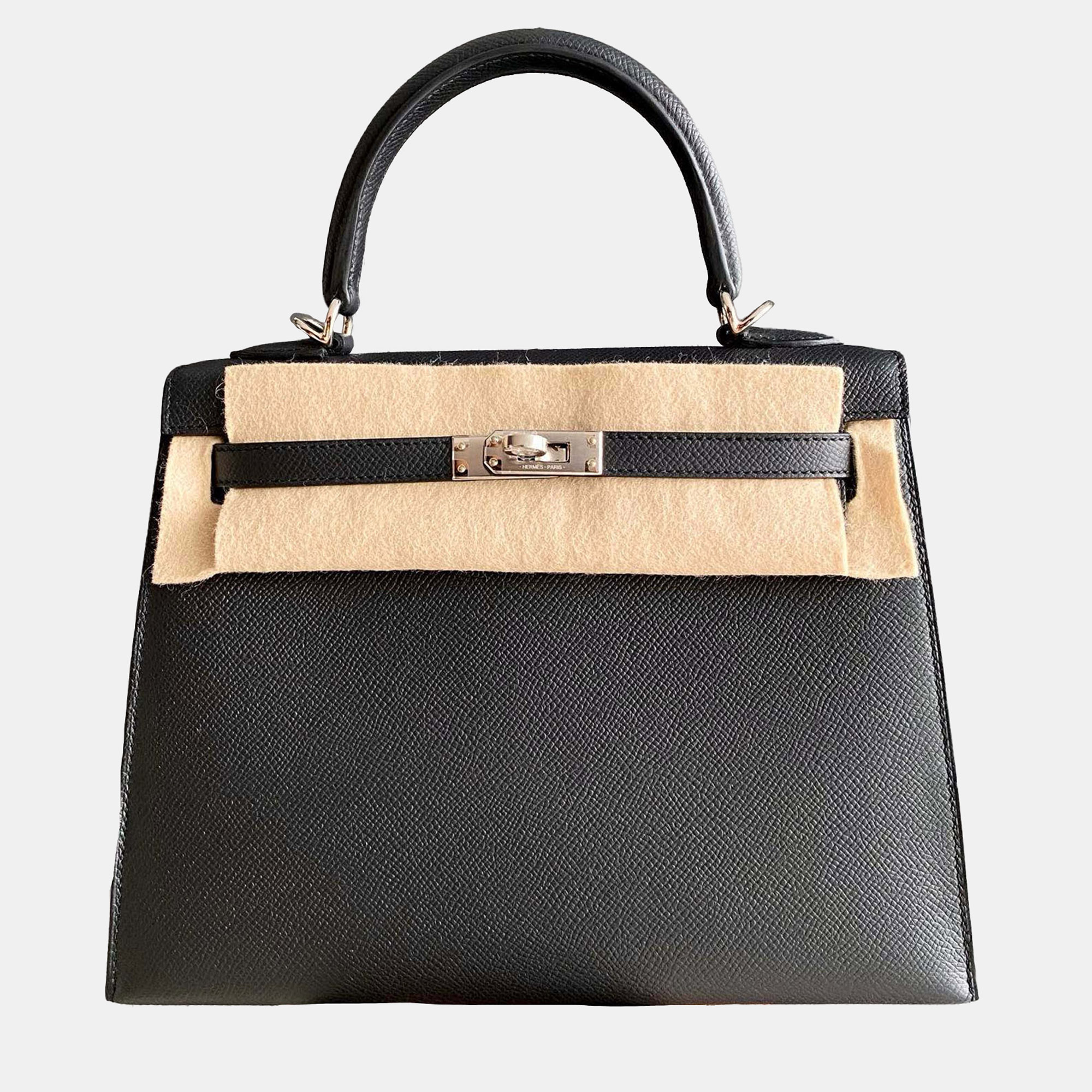 

Hermes Black Epsom Leather Kelly 25 Top Handle Bag